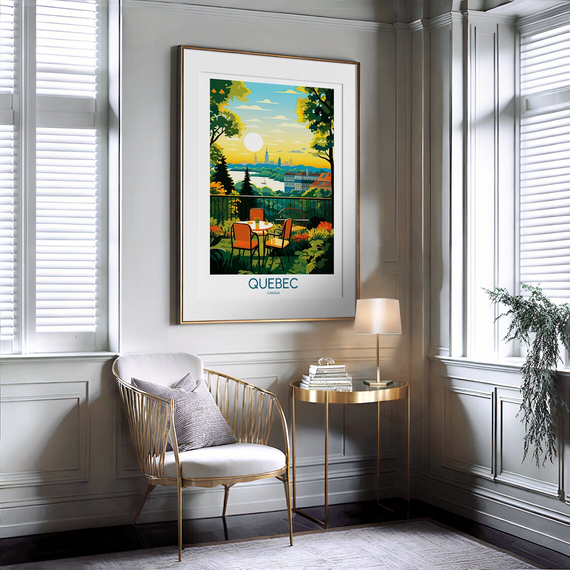 Quebec Canada Golden Sunset Terrace Overlooking City Travel Poster - Image 2