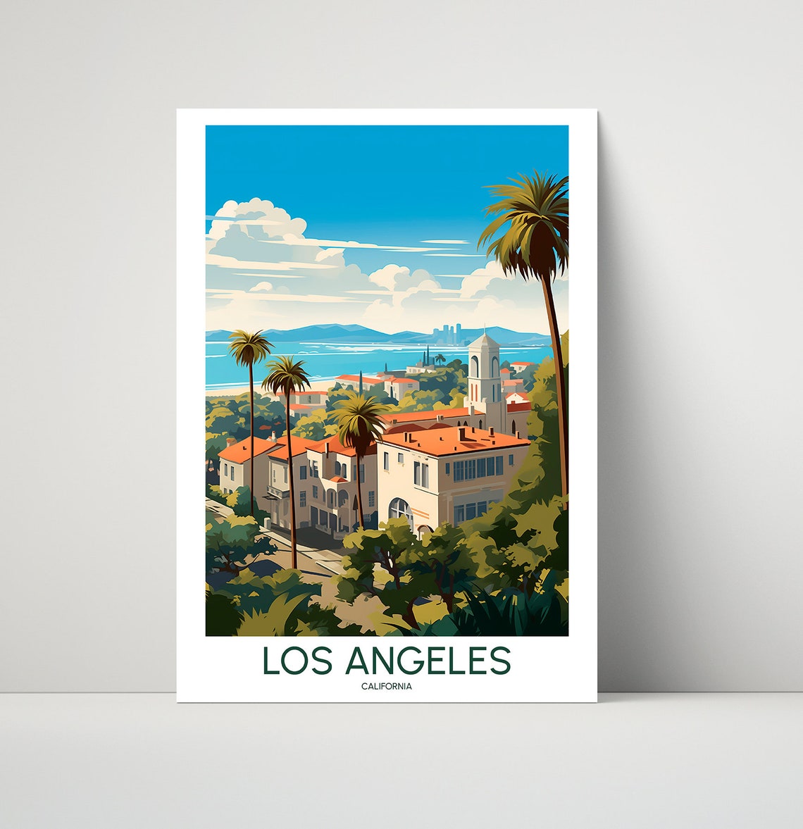 Los Angeles California Mediterranean Rooftops Illustration Poster