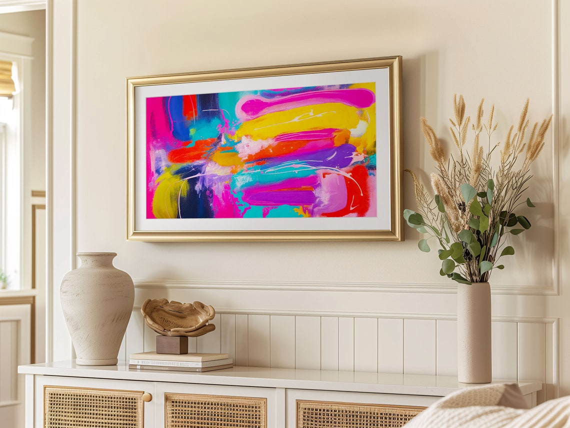 Neon Brushstroke Abstract 4K 16:9 Frame TV Digital Art Print - Image 2