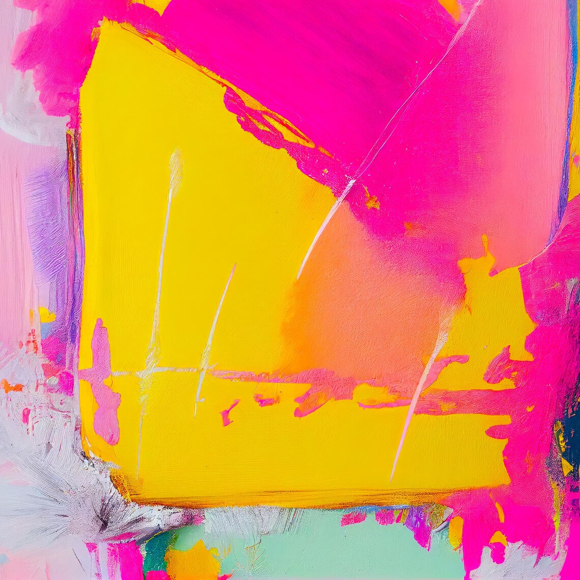 Golden Yellow Magenta Navy Arch Brushstroke Abstract Painting Poster - Image 3