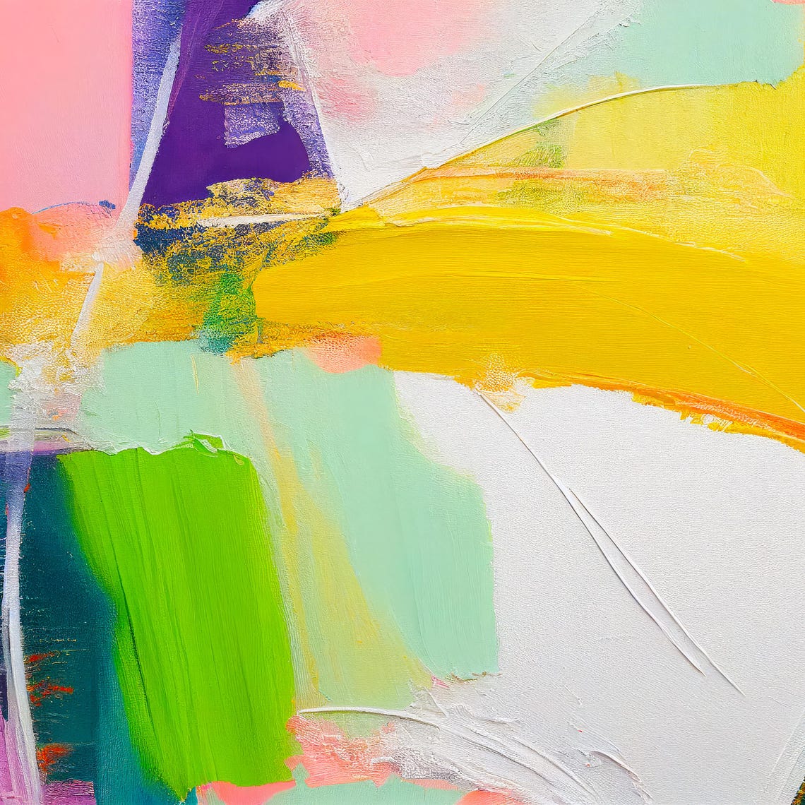Golden Yellow Pink Lime Brushstroke Fresh Abstract Painting Poster - Image 3