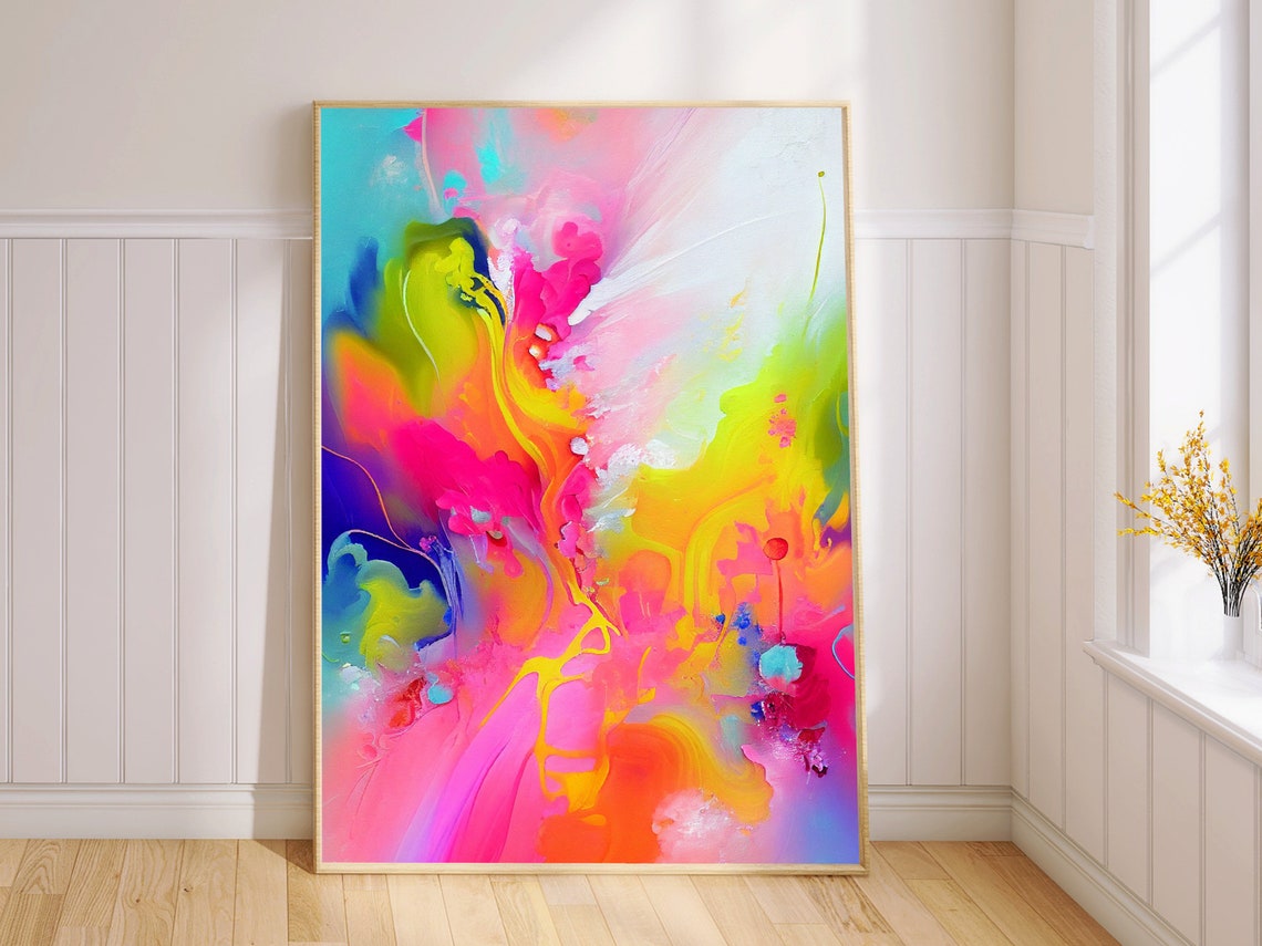 Fluid Neon Magenta and Orange Abstract Flow Energy Art Poster