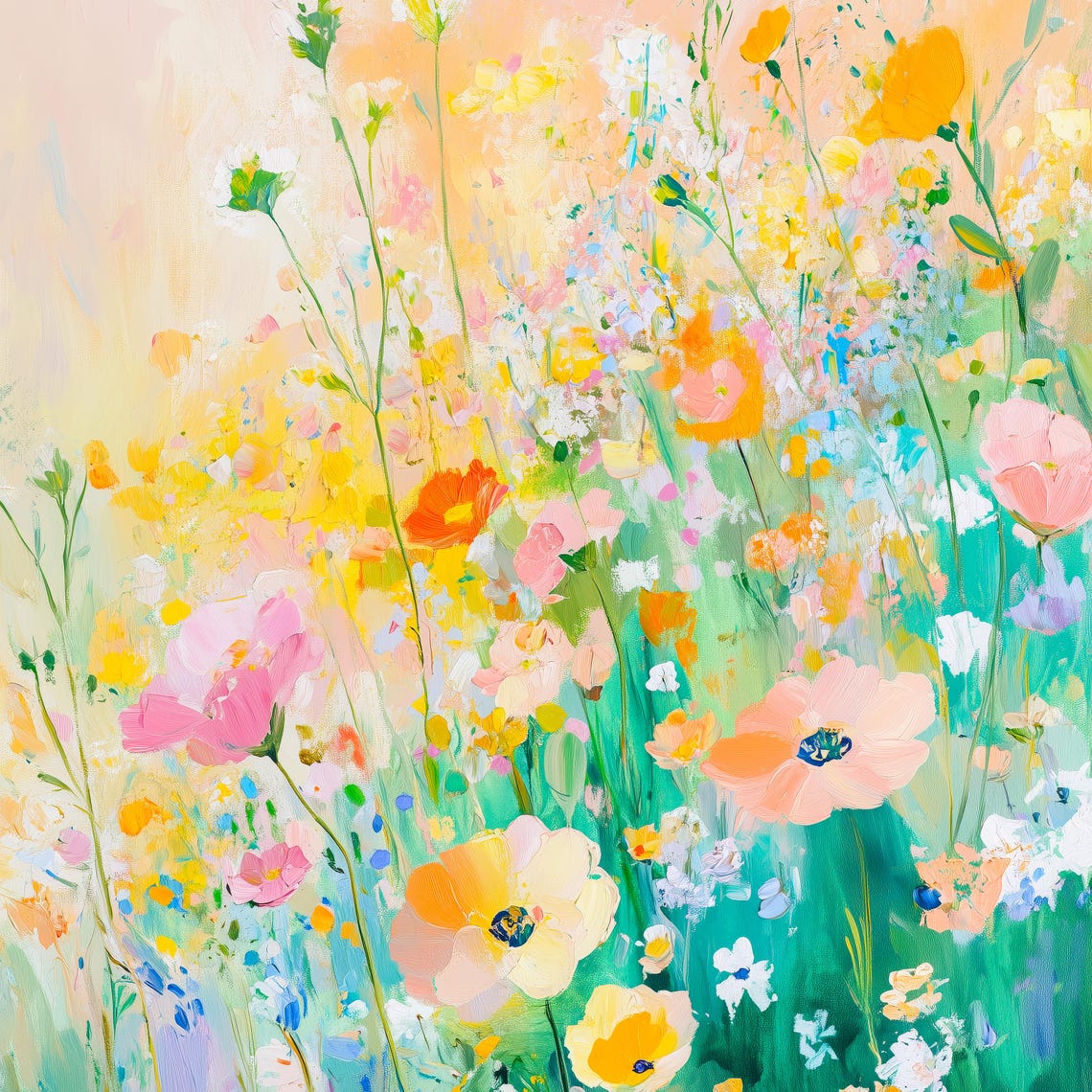 Delicate Wildflowers Peach Meadow Soft Floral Impressionist Wall Art - Image 3