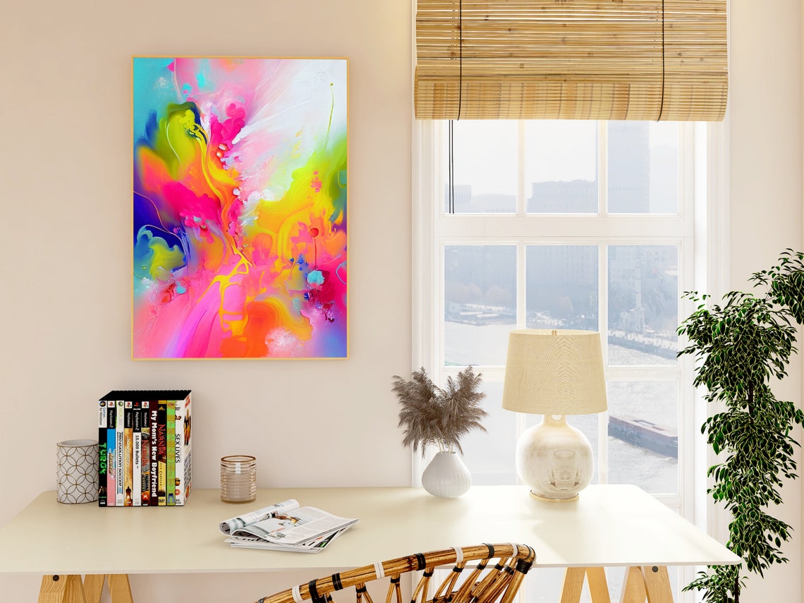Fluid Neon Magenta and Orange Abstract Flow Energy Art Poster - Image 3