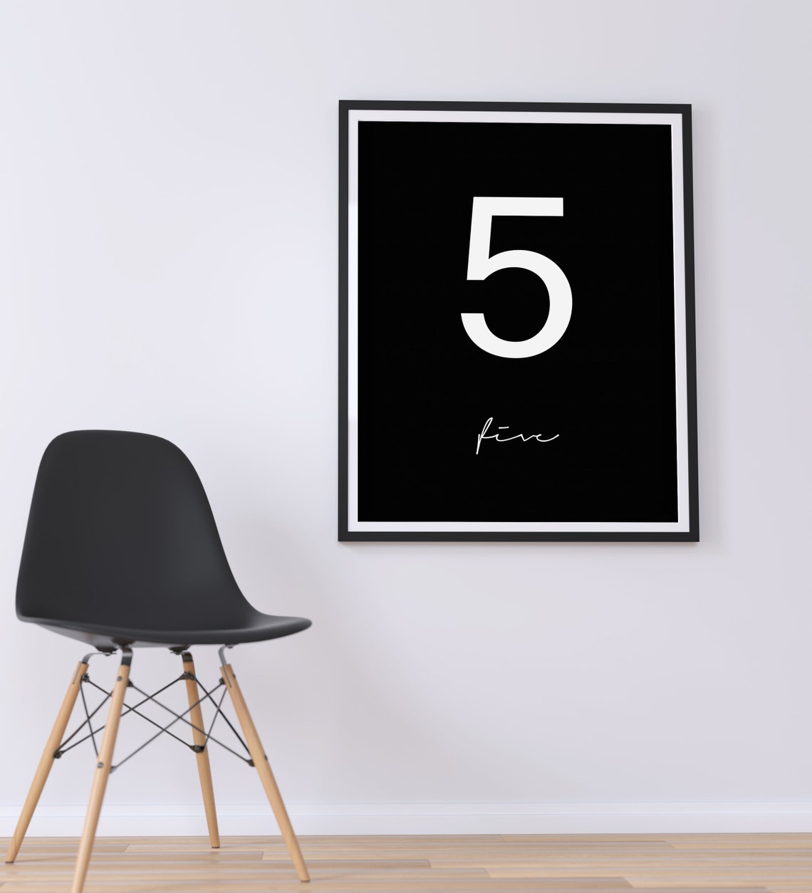 Giant White Number Five on Black Bold Script Five Typography Poster - Image 2
