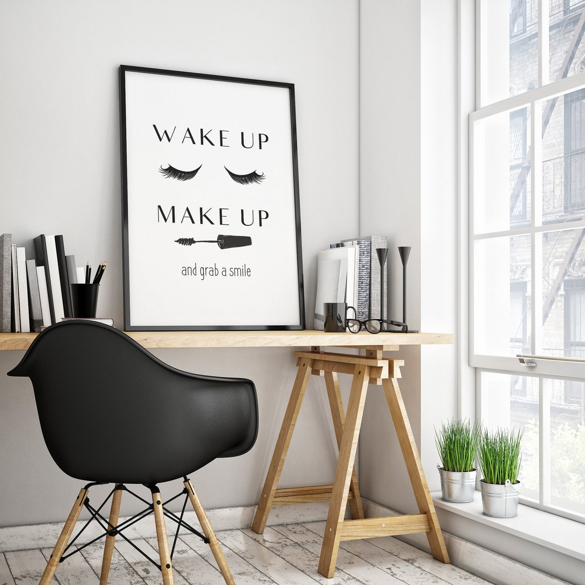 Wake Up Make Up And Grab A Smile Chic Fashion Typography Print - Image 2