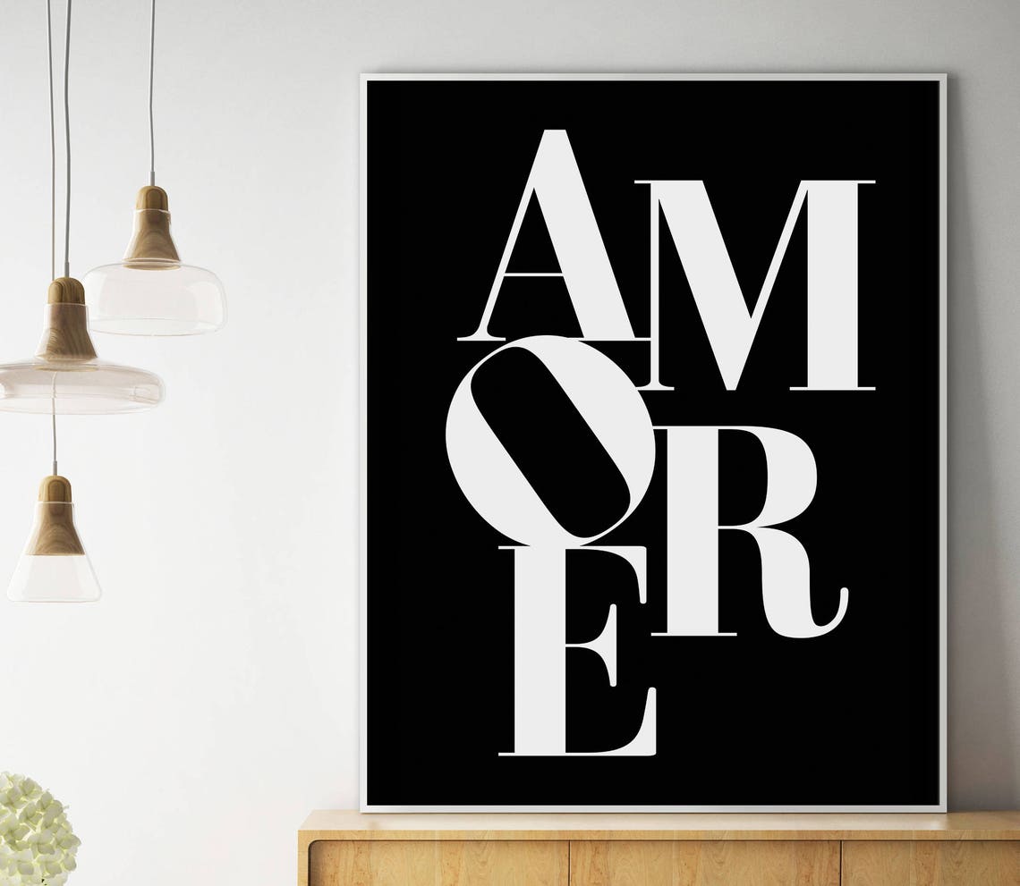 Amore Black And White Bold Italian Script Typography Wall Poster