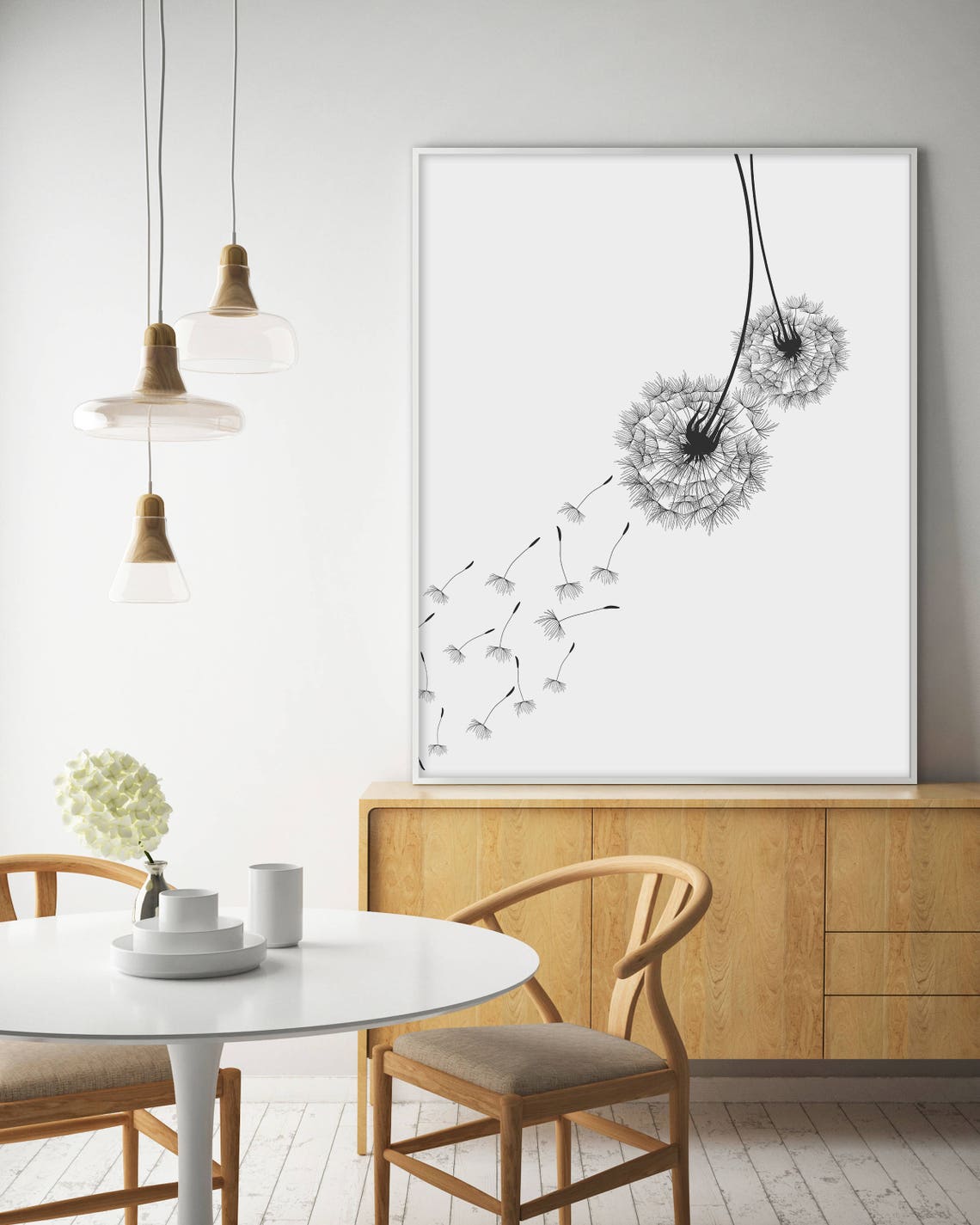 Dandelion Seed Heads Black and White Minimalist Botanical Poster - Image 3