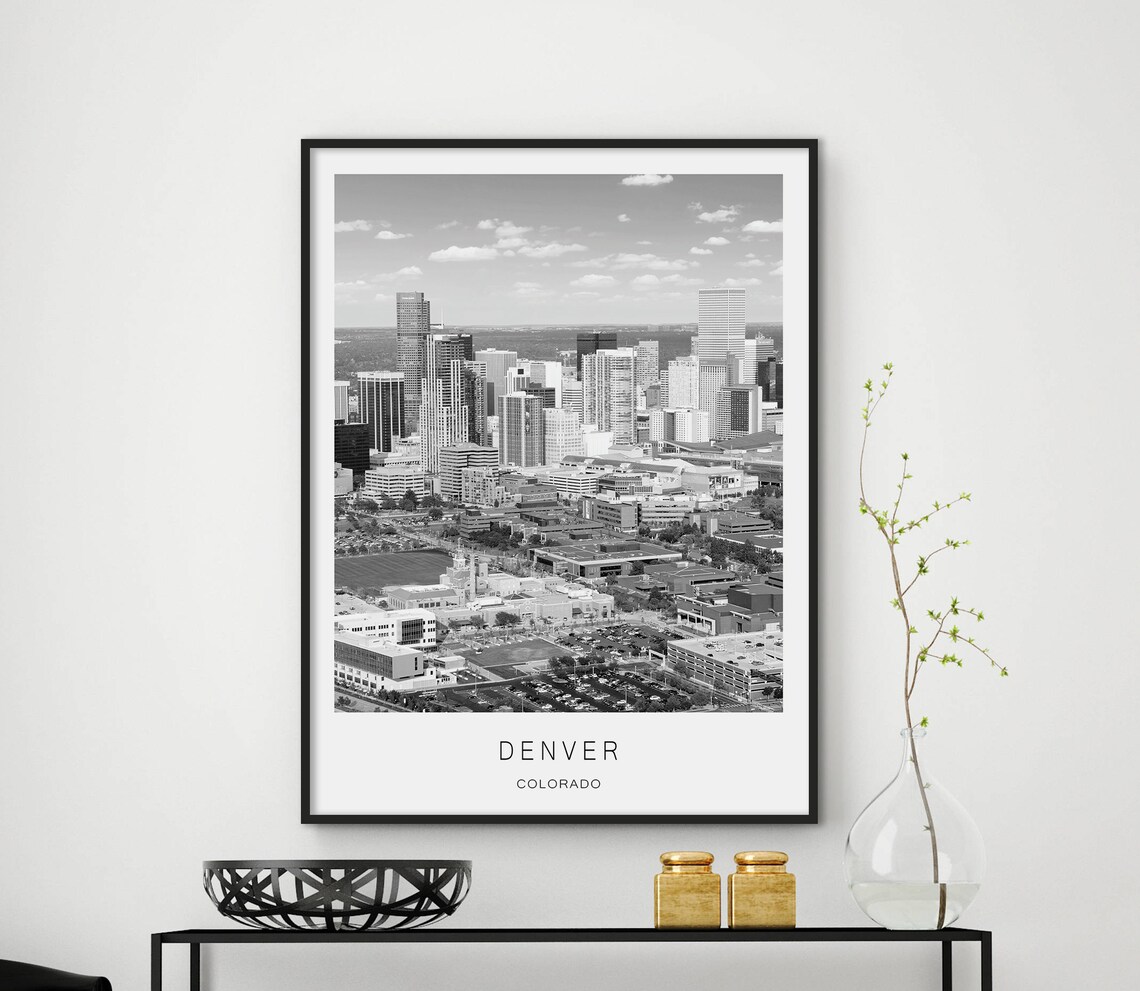 Denver Colorado Black and White Downtown Skyline Photography Poster