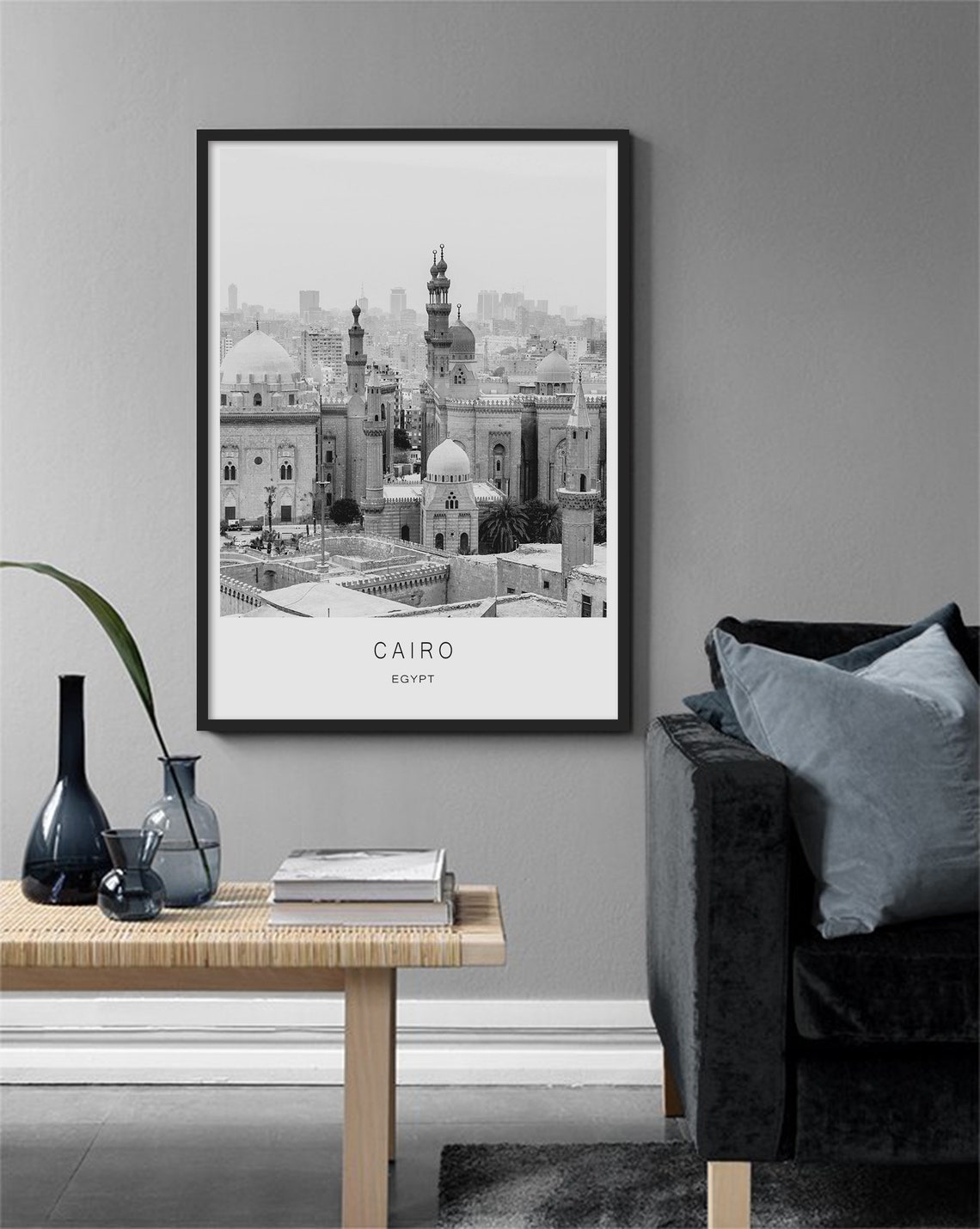 Cairo Egypt Mosques Minarets Black And White Old Town Poster - Image 3