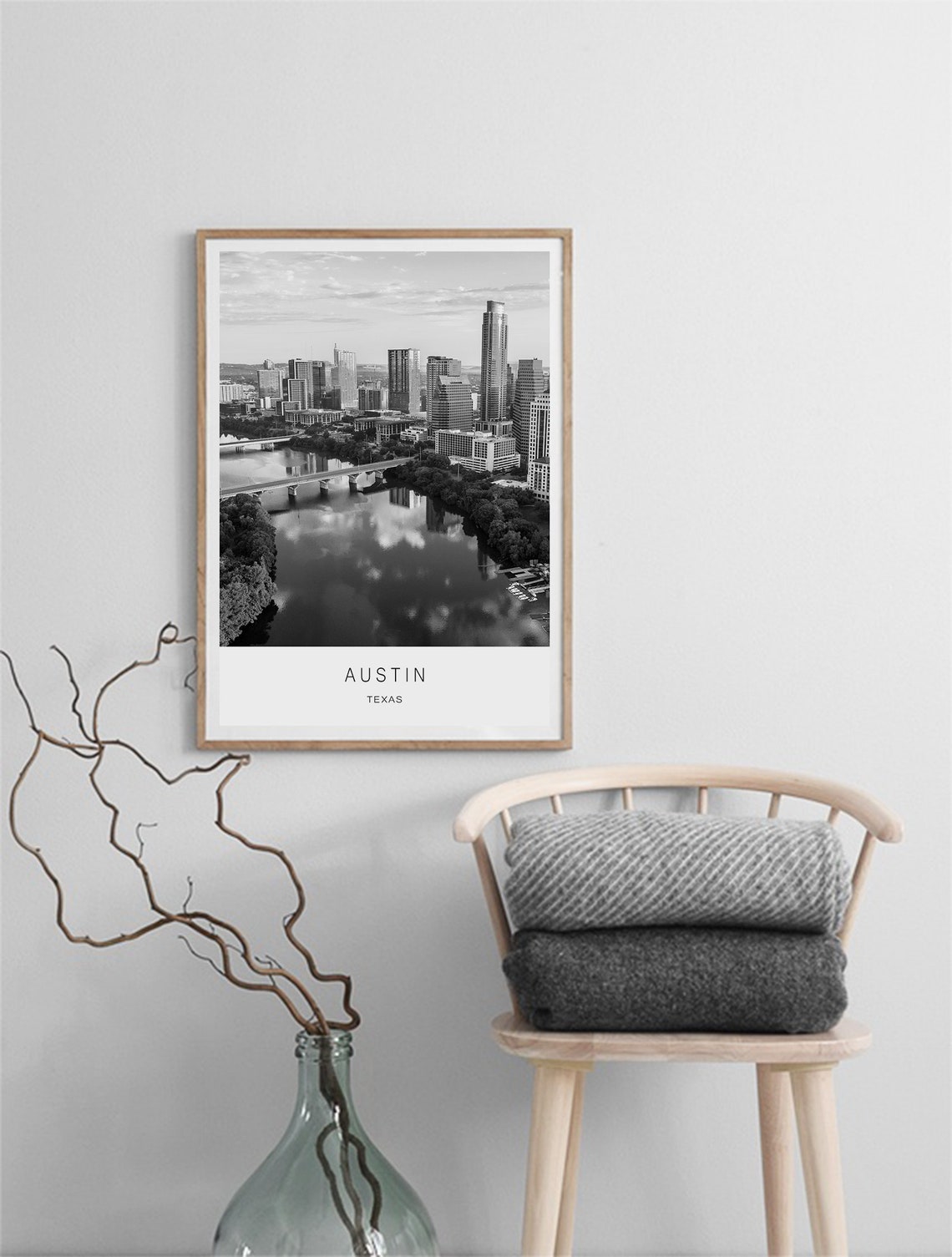Austin Texas Black And White Downtown City River Skyline Poster - Image 2