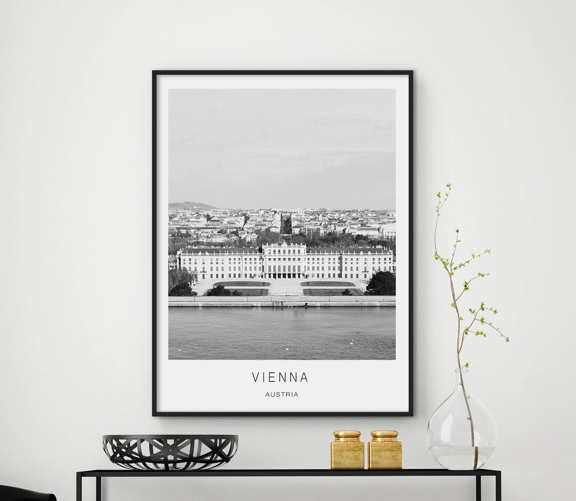 Vienna Austria Black And White Historic Skyline View Travel Poster