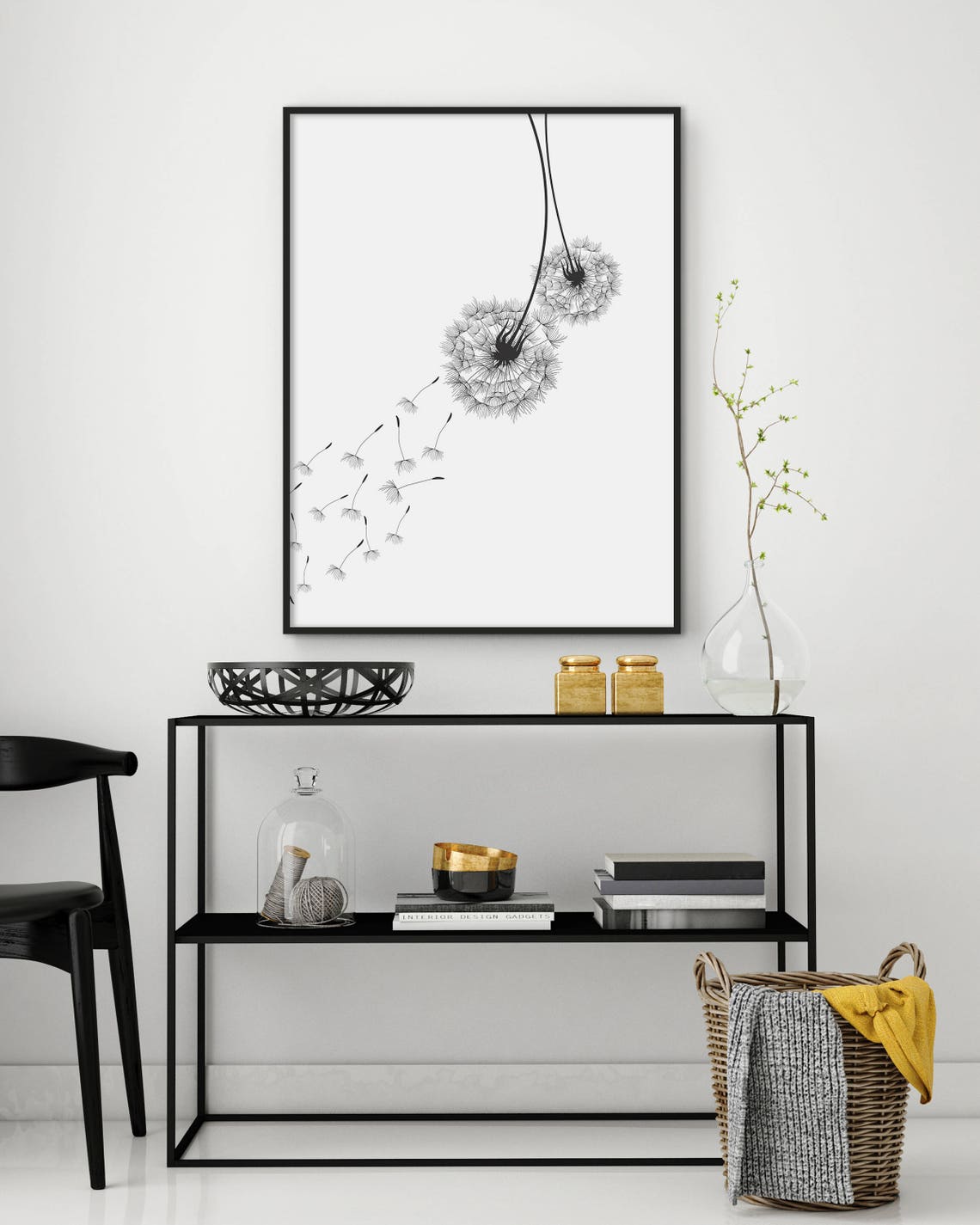 Dandelion Seed Heads Black and White Minimalist Botanical Poster - Image 2