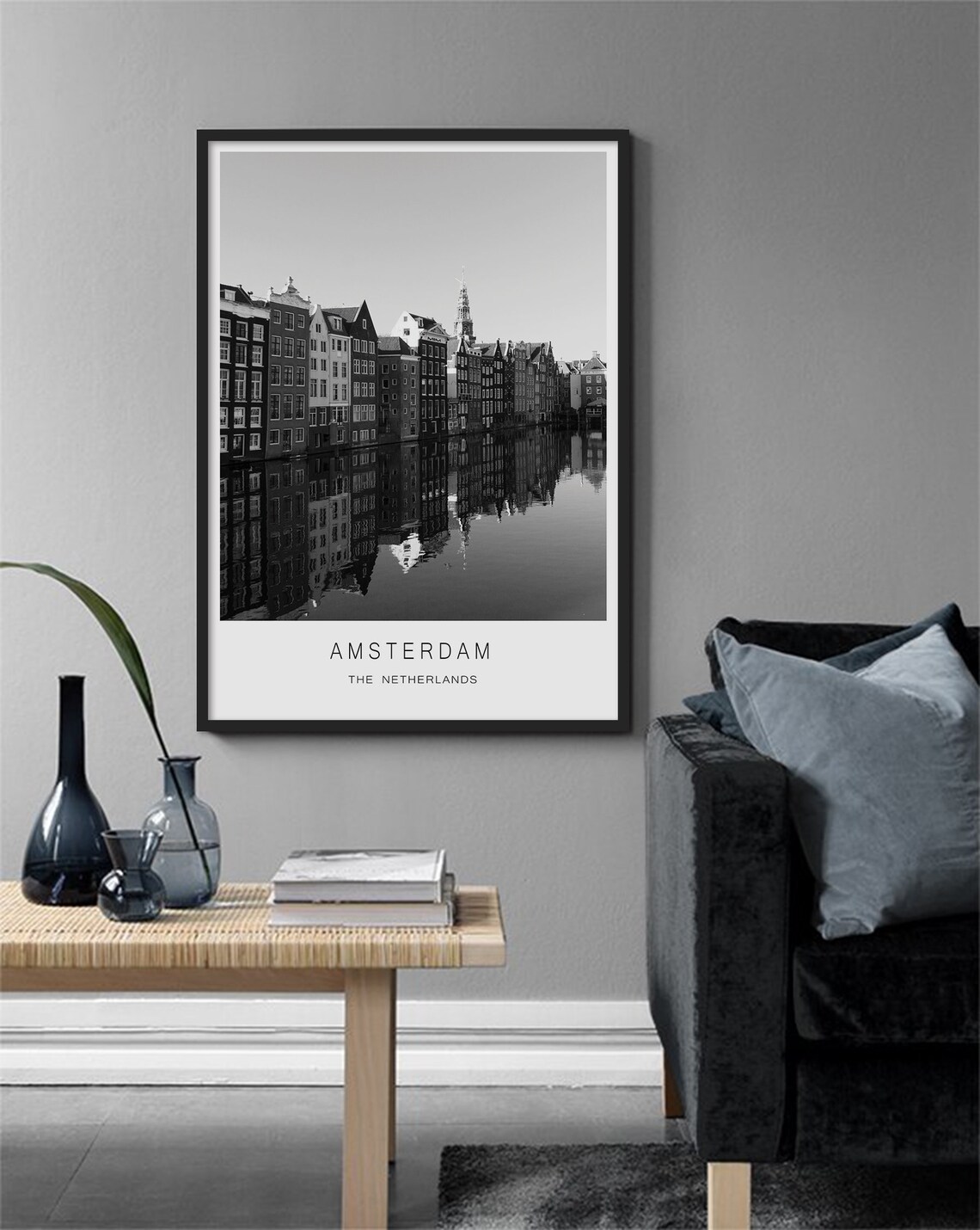 Amsterdam Netherlands Black and White Canal Houses Photography Poster - Image 2