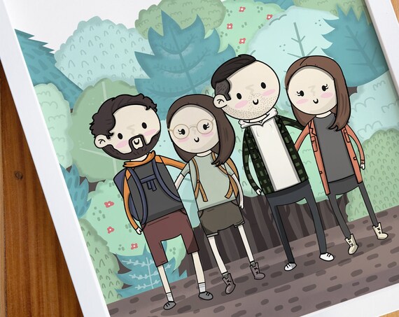 Custom Family Portrait Illustration Forest Scenic Background Illustration Photo Personalized Family Gift Custom Portrait Drawing