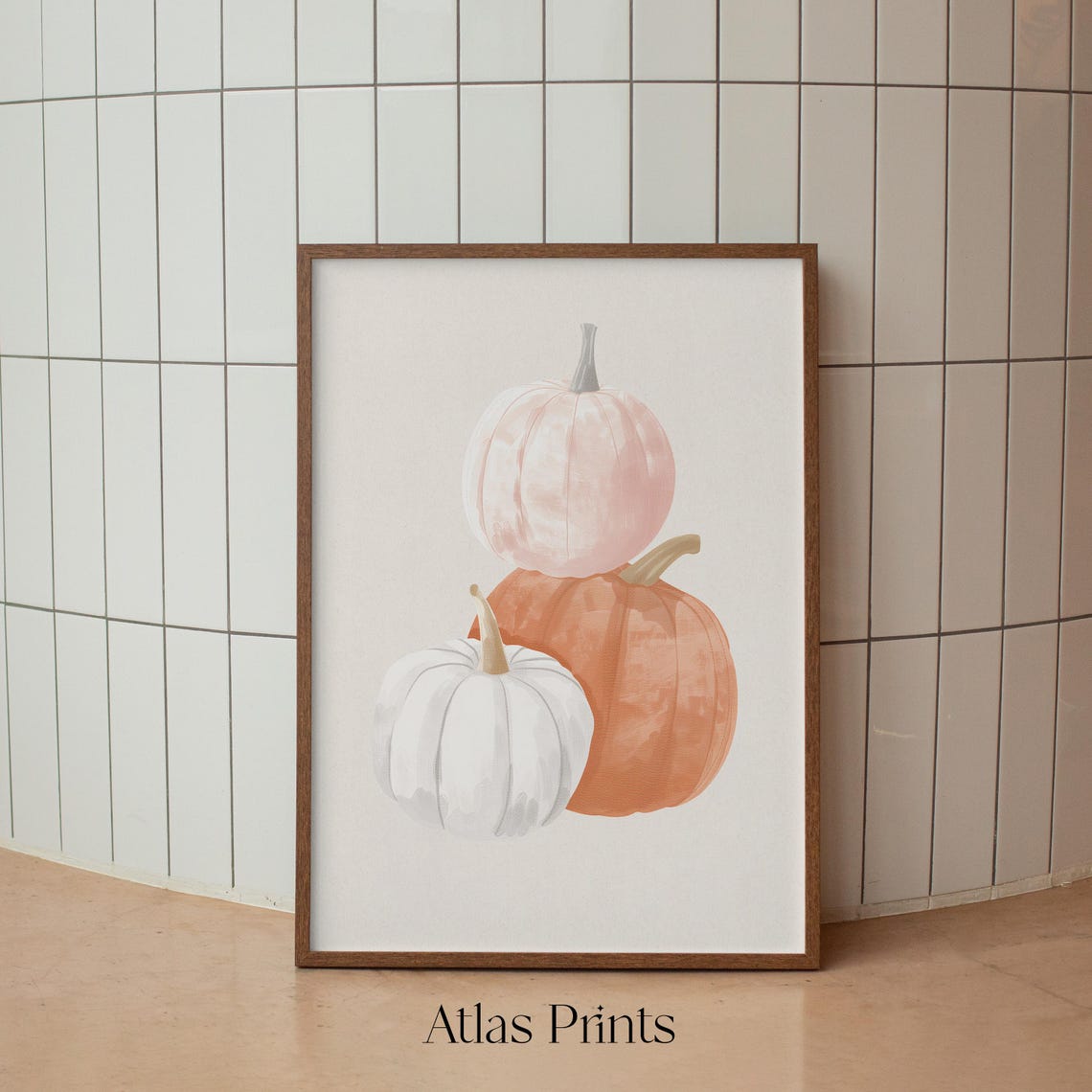 Three Watercolor Pumpkins Pink Orange White Soft Fall Harvest Poster - Image 2