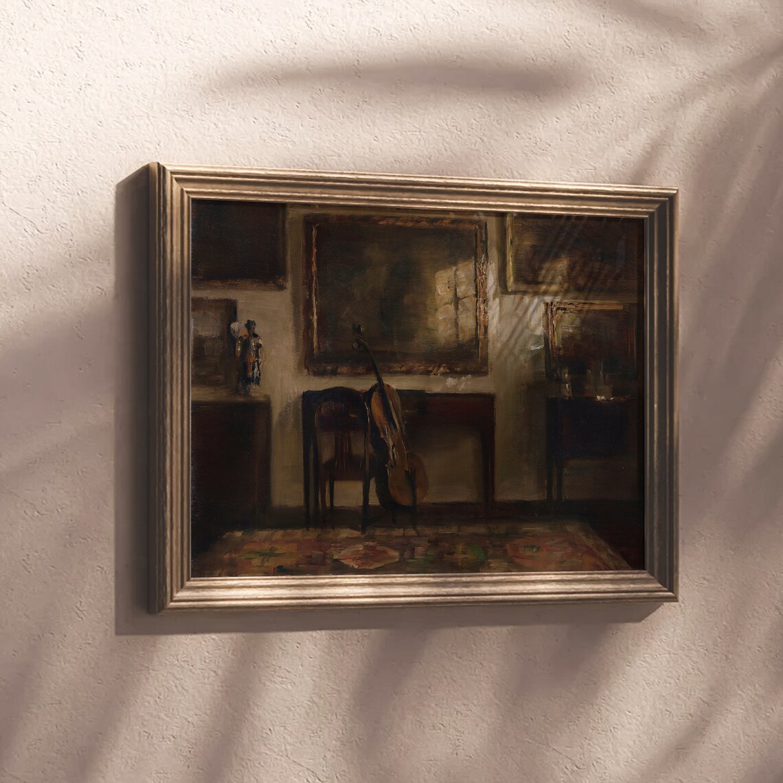 Moody Vintage Interior Oil Painting Cello Dark Academia Poster - Image 4