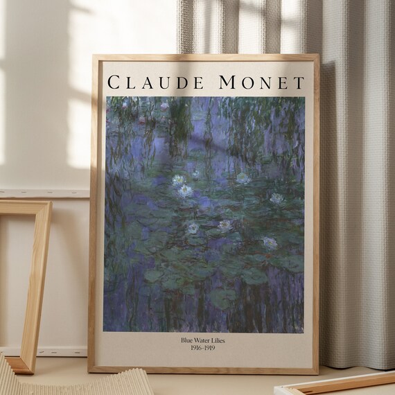 Claude Monet Print Monet Abstract Water Lilies Oil Painting Poster Vintage Modern Wall Art Dorm Room Blue Decor