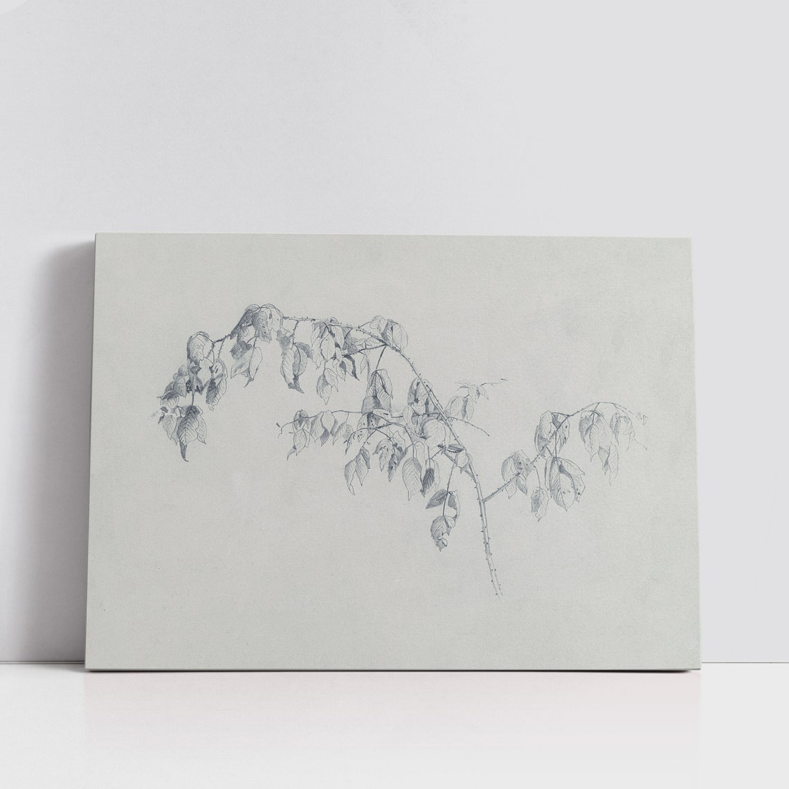 Minimalist Pencil Sketch Leafy Branch Botanical Drawing Neutral Poster - Image 3