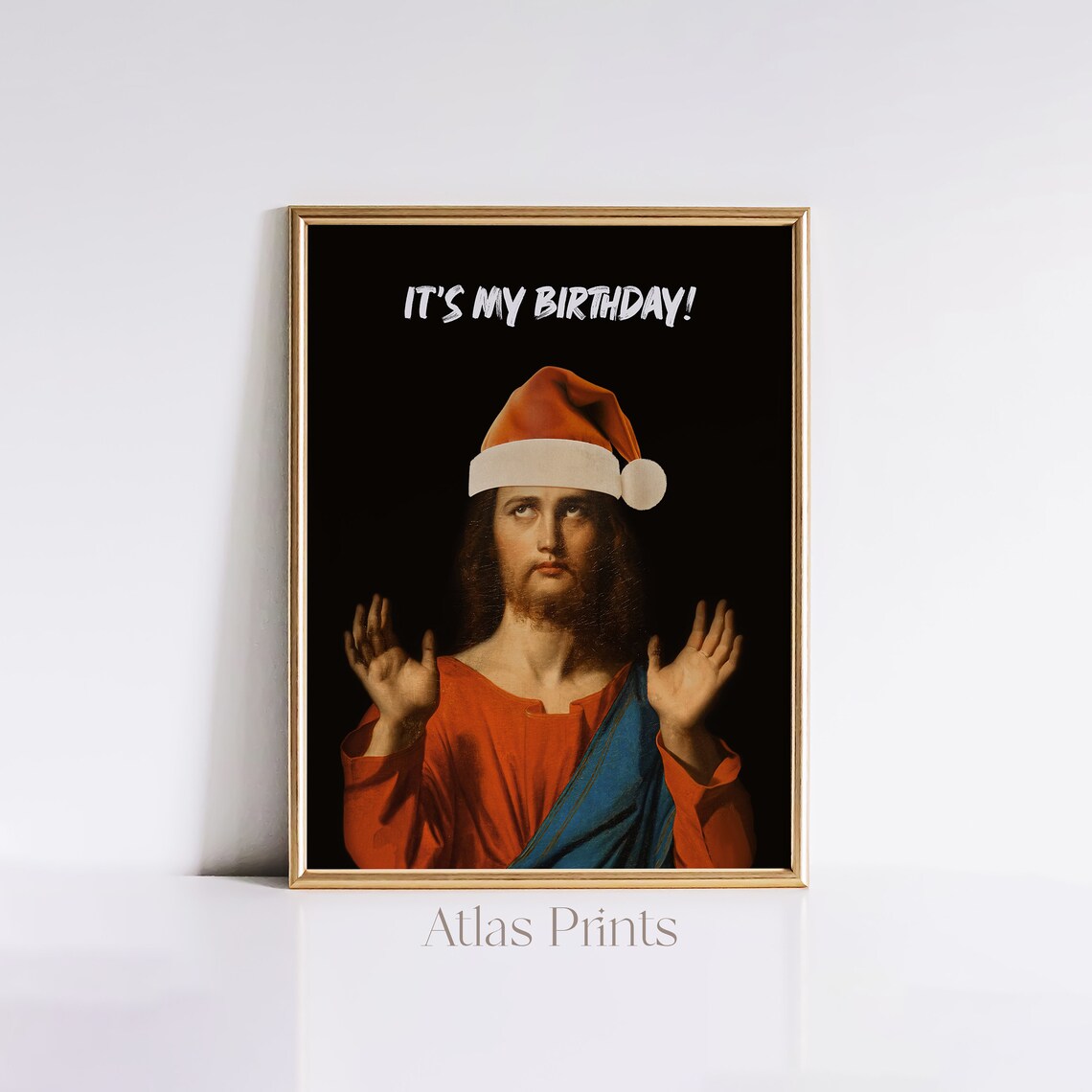 Its My Birthday Jesus Santa Hat Cheeky Funny Christmas Parody Poster - Image 4