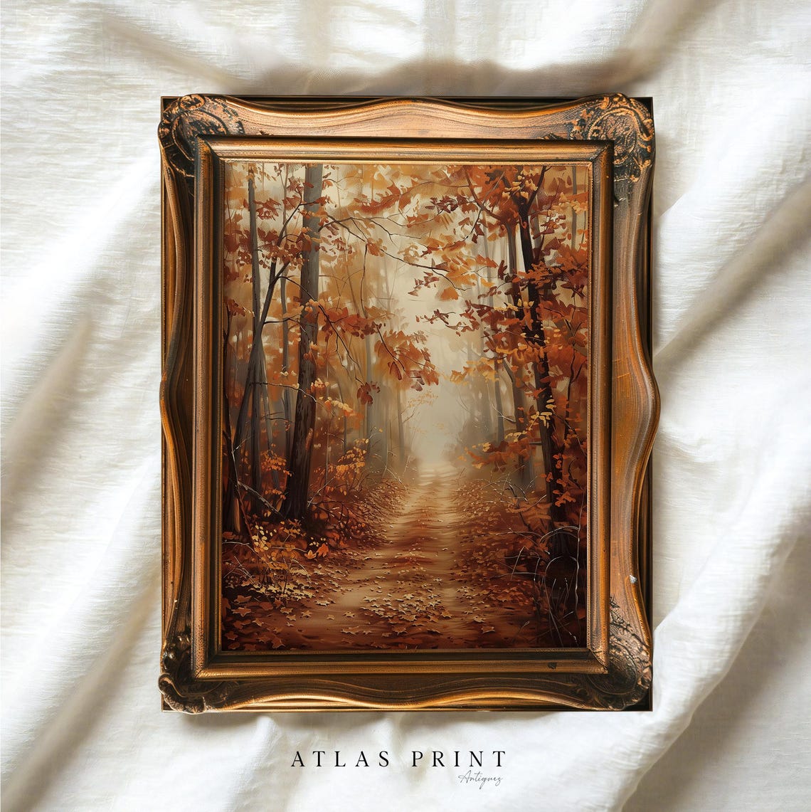 Moody Autumn Forest Path Vintage Fall Season Oil Painting Poster - Image 3