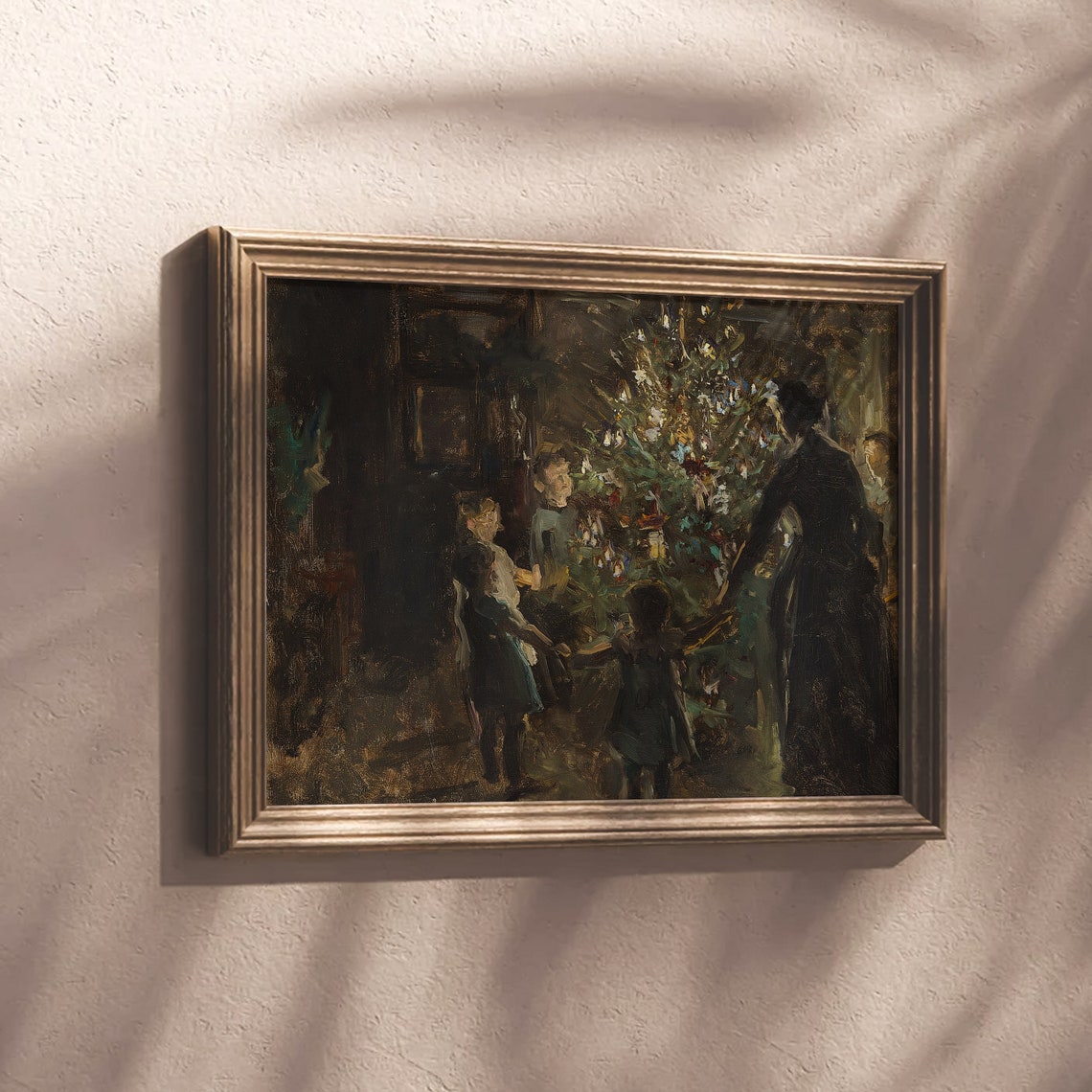 Antique Family Around Christmas Tree Candlelight Vintage Oil Poster - Image 5