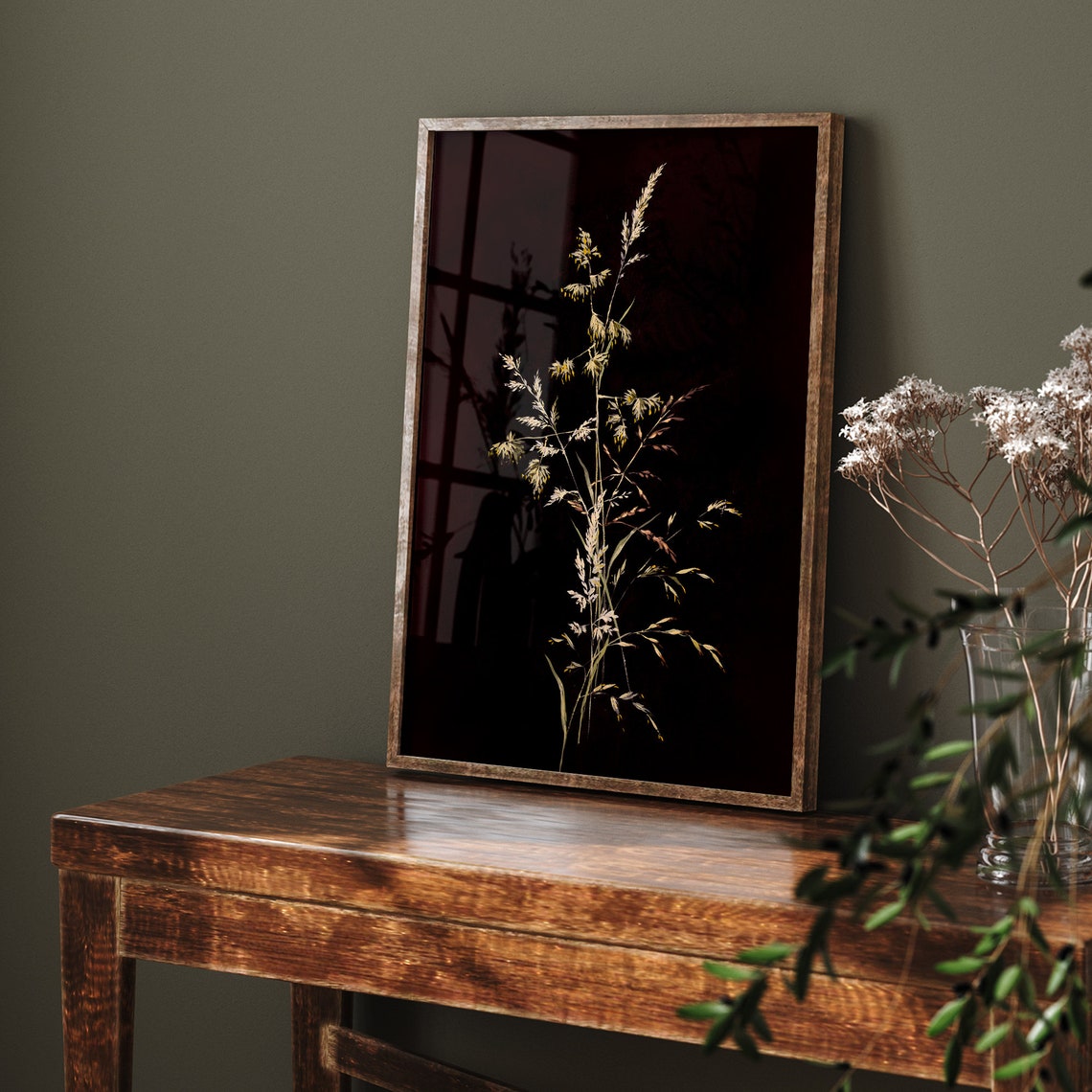 Dark Moody Botanical Wild Grass Silhouette on Black Dramatic Poster - Image 5