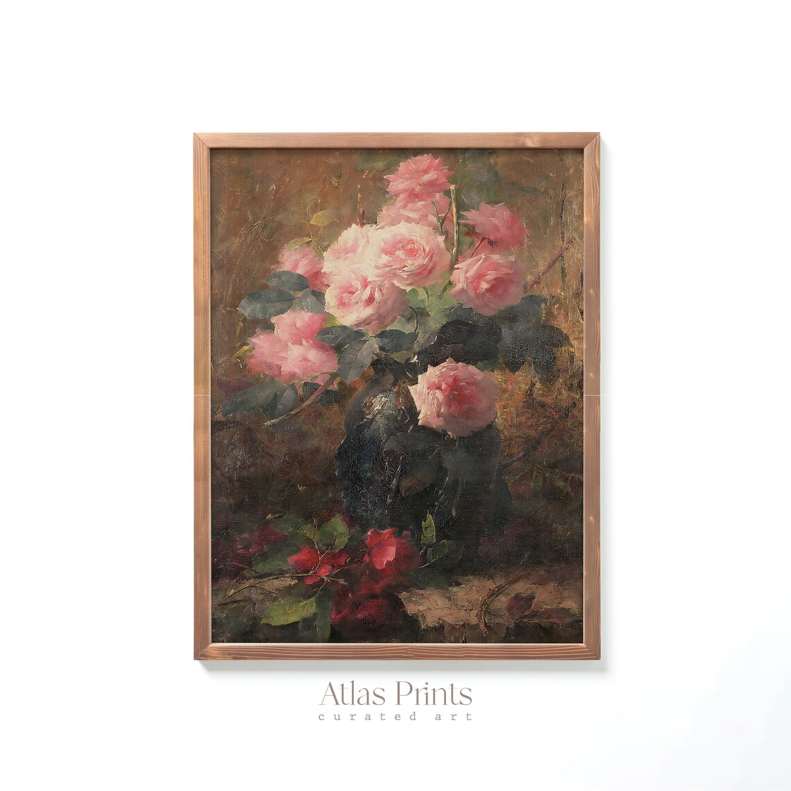 Vintage Pink Rose Still Life Oil Painting Dark Romantic Wall Poster