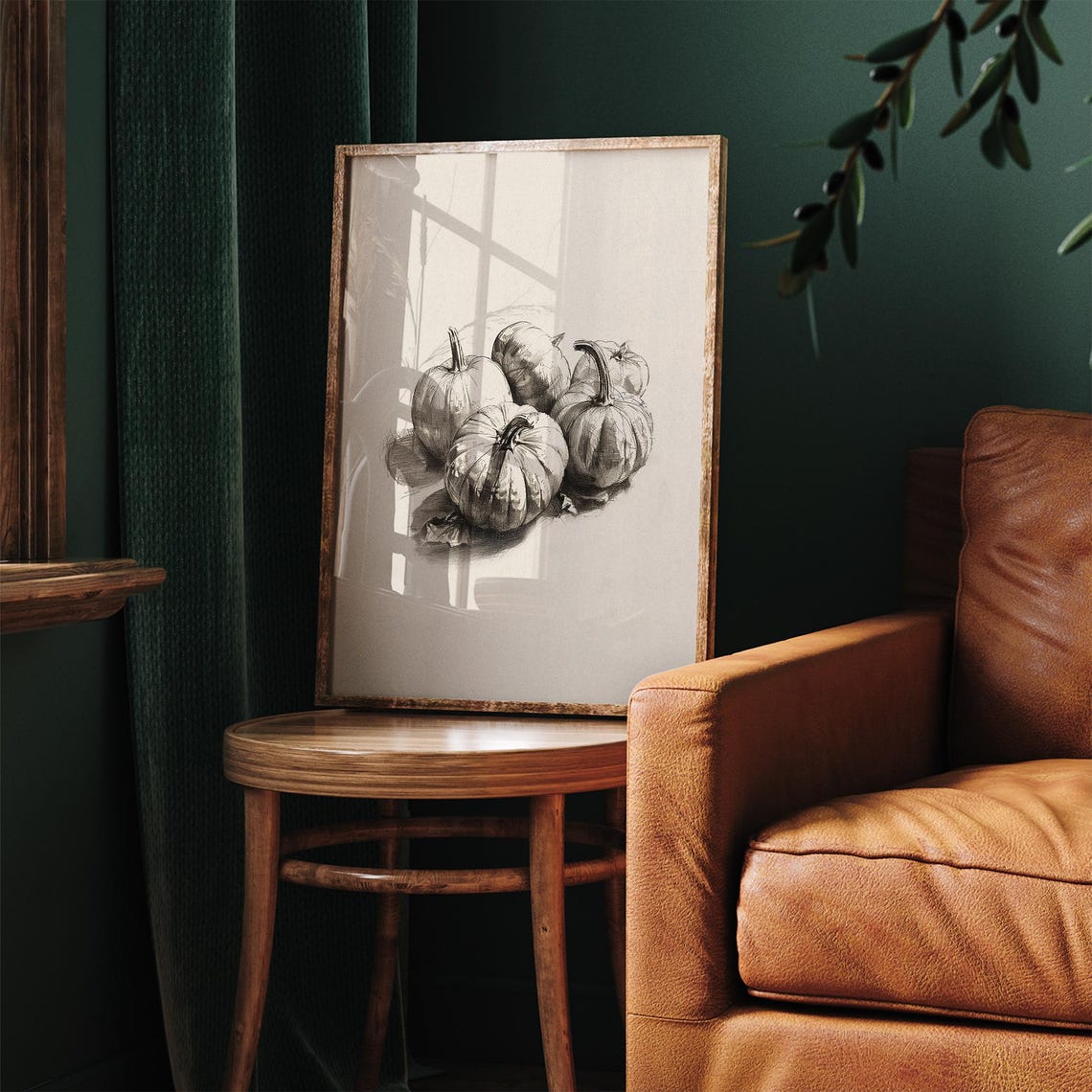 Vintage Pumpkin Still Life Sketch Four Pumpkins Fall Wall Art - Image 4