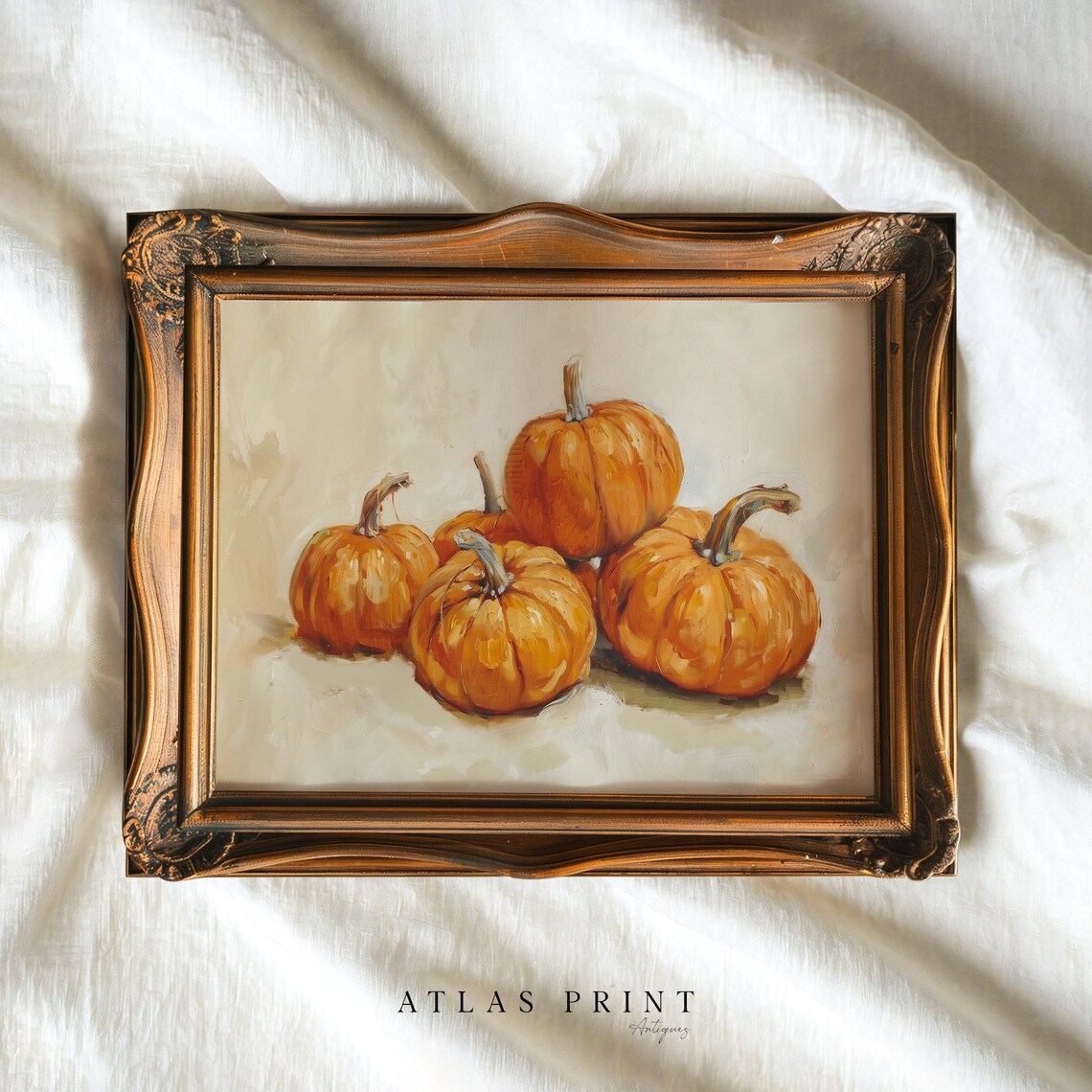 Orange Pumpkins Vintage Oil Painting Fall Harvest Wall Poster - Image 4