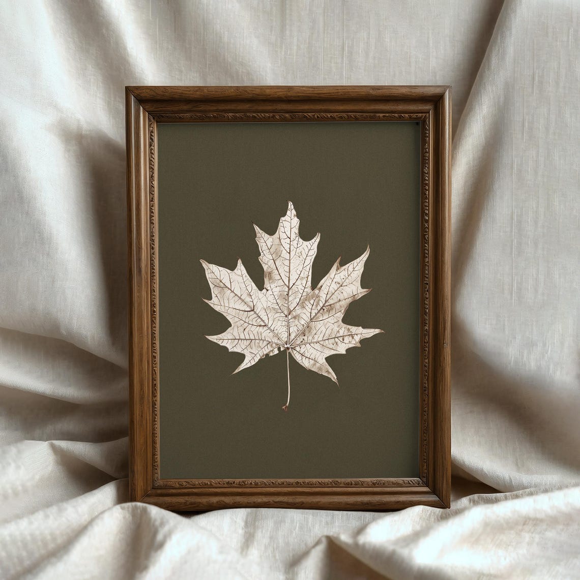 White Maple Leaf On Dark Green Antique Fall Botanical Poster - Image 3