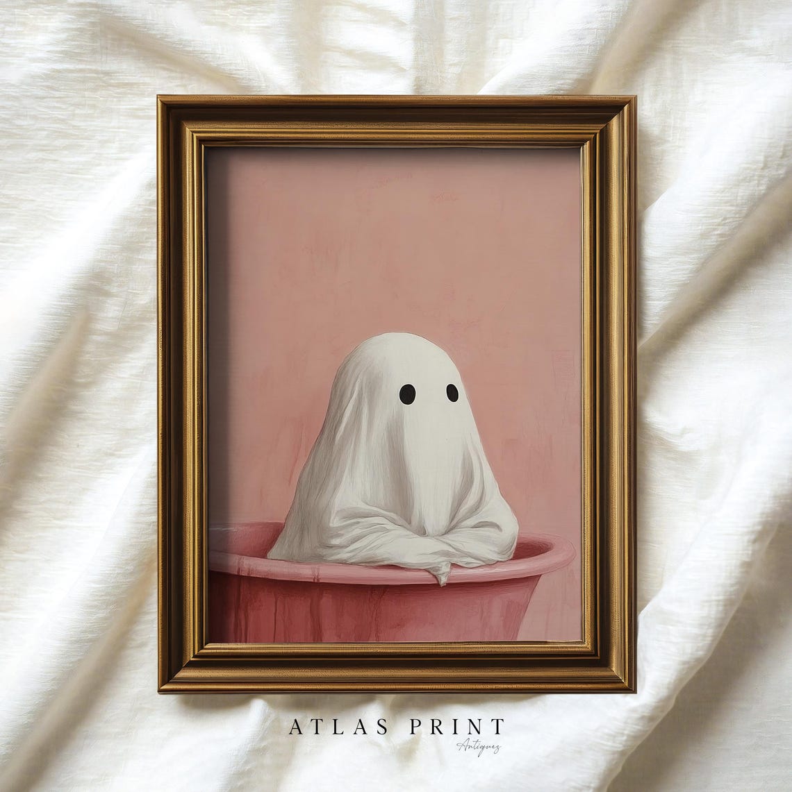 Cute Ghost In Pink Bathtub Funny Spooky Halloween Party Wall Art - Image 4