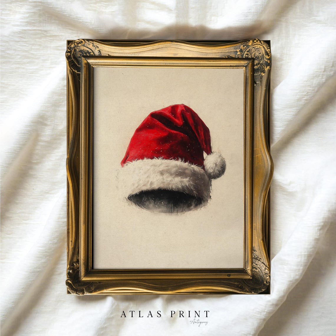 Cozy Minimalist Red Santa Hat Vintage Christmas Holiday Wall Art - Image 5