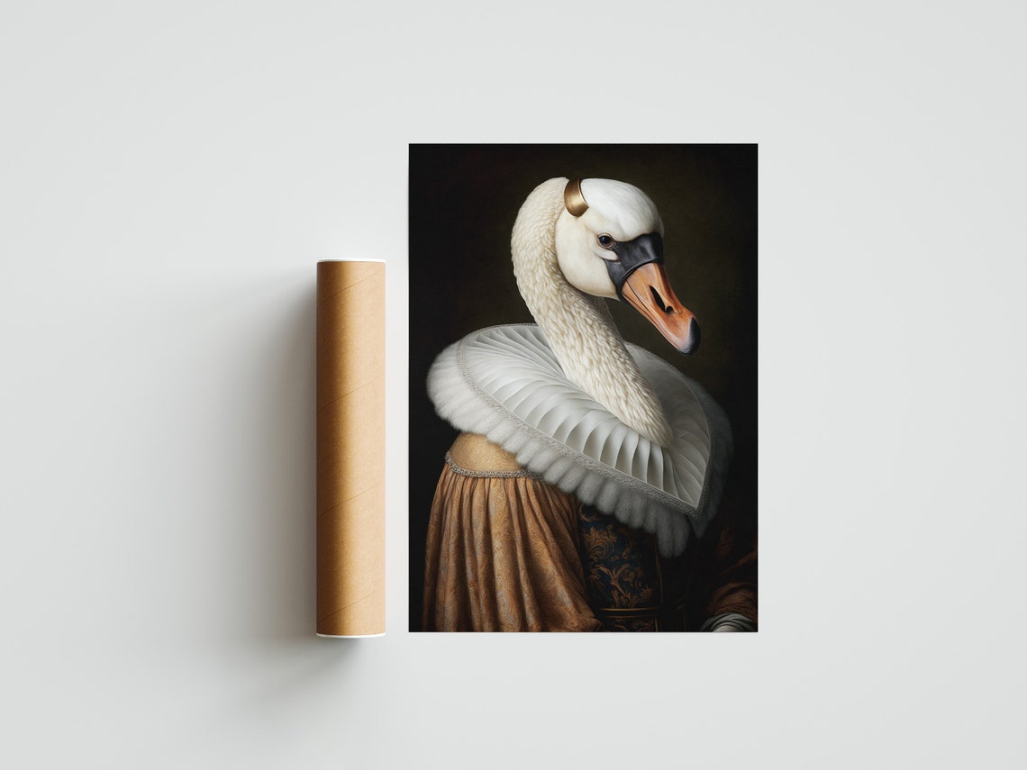 Regal Swan in Renaissance Ruff Collar Dark Moody Portrait Poster - Image 2