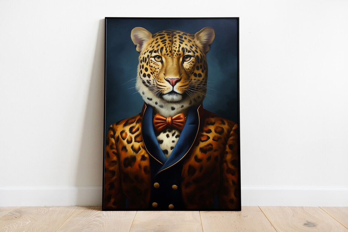 Renaissance Leopard Portrait Print Animal Human Body