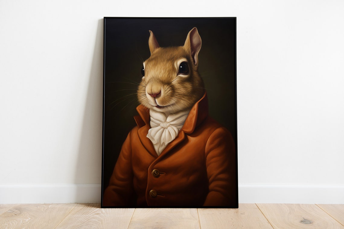 Renaissance Squirrel Portrait Gentleman Rust Coat Animal Poster