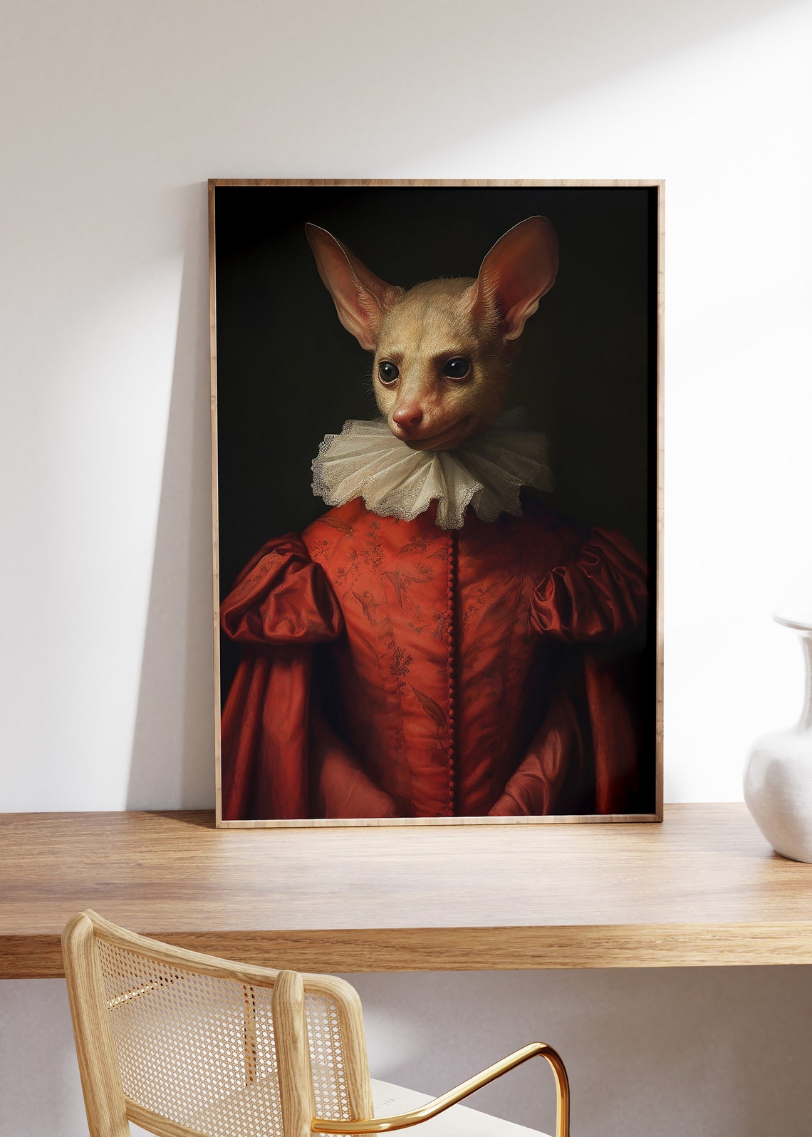 Bat in a Red Baroque Dress with White Ruff Gothic Portrait Poster - Image 4