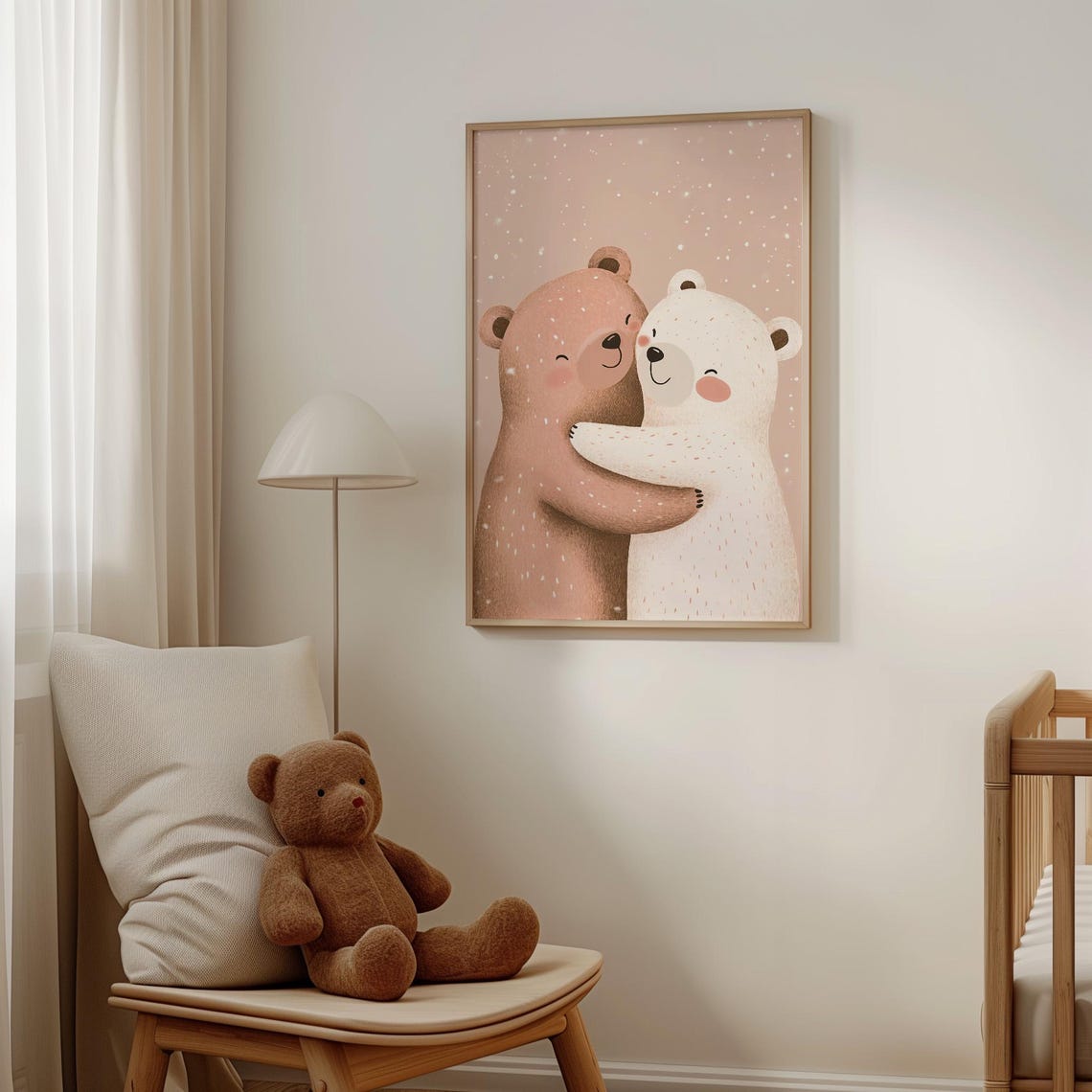 Two Bears Hugging in the Snow on a Blush Pink Nursery Poster - Image 4