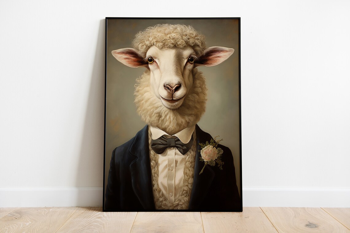 Vintage Sheep Portrait Art Print, Farm Animal