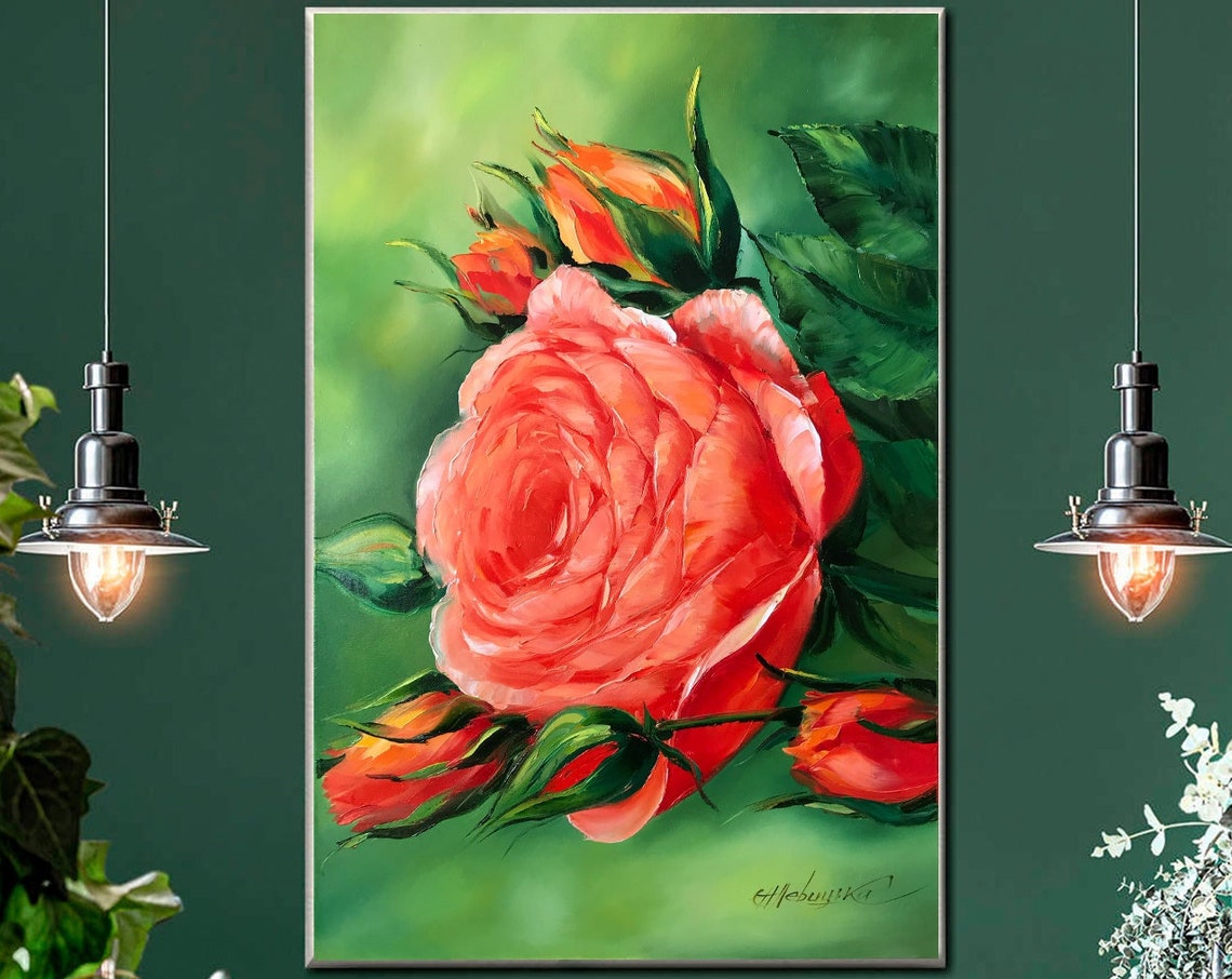 Large Flower Paintings On Big Red Flower Wall Art Colorful Floral Oil Painting Large Rose Wall Decor Red Rose Painting 40x60