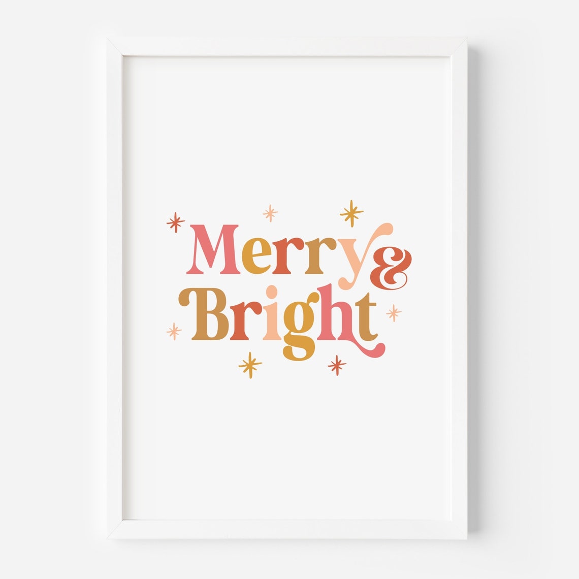 Merry and Bright Retro Multicolor Typography Christmas Print - Image 2