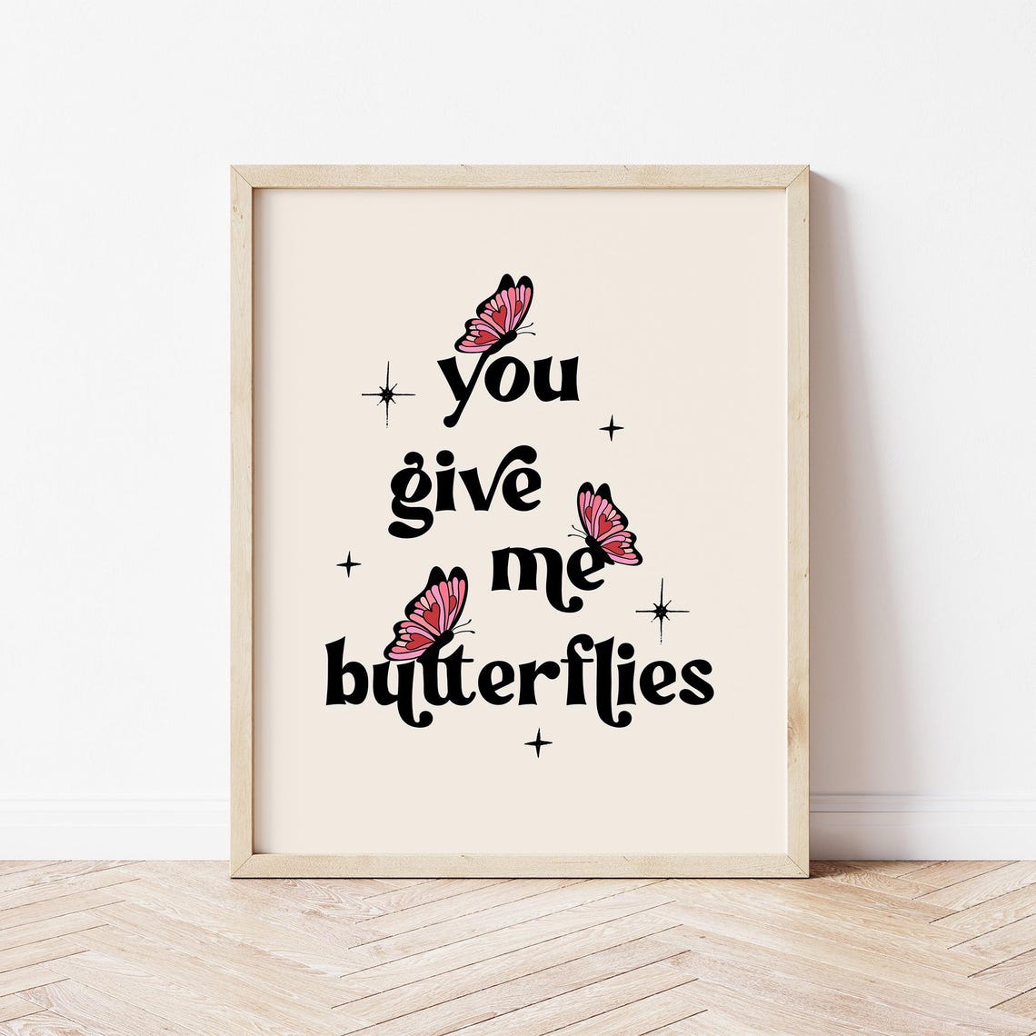 You Give Me Butterflies Retro Typography Pink Butterfly Quote Poster - Image 3