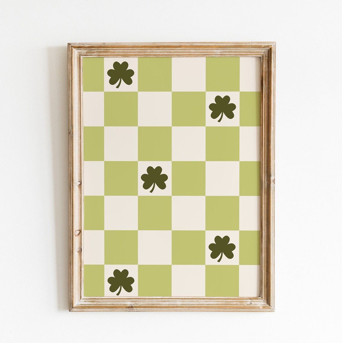 Green Checkered Shamrock Pattern St Patricks Day Lucky Wall Art
