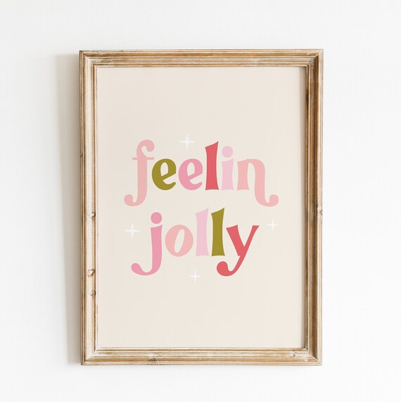Feelin Jolly Retro Holiday Lettering Colorful Christmas Art Poster