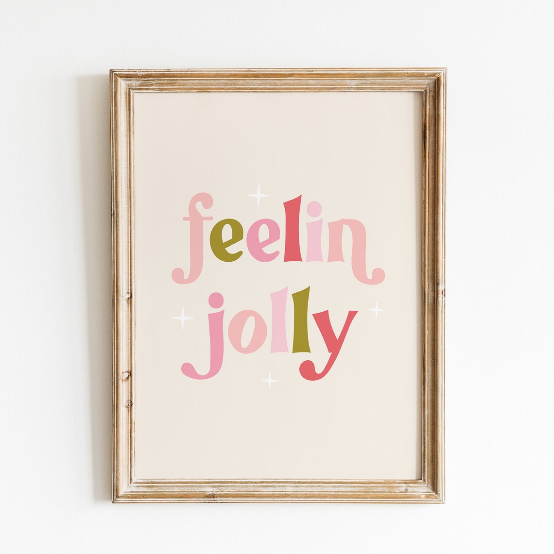 Feelin Jolly Retro Holiday Lettering Colorful Christmas Art Poster