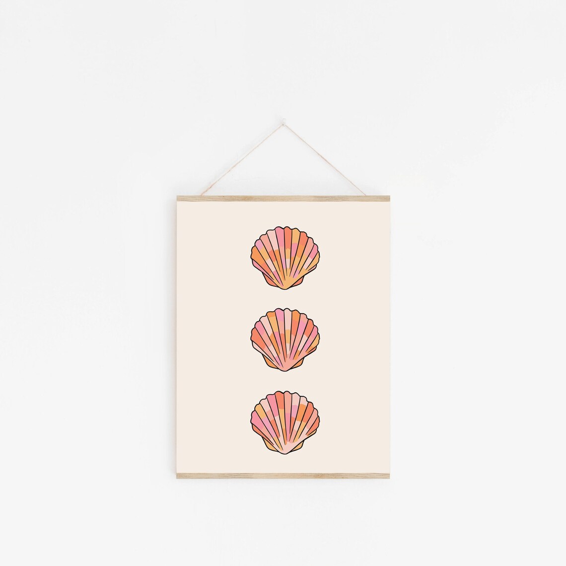 Three Pink Scallop Shells Stacked Minimalist Coastal Beach Decor Poster - Image 2