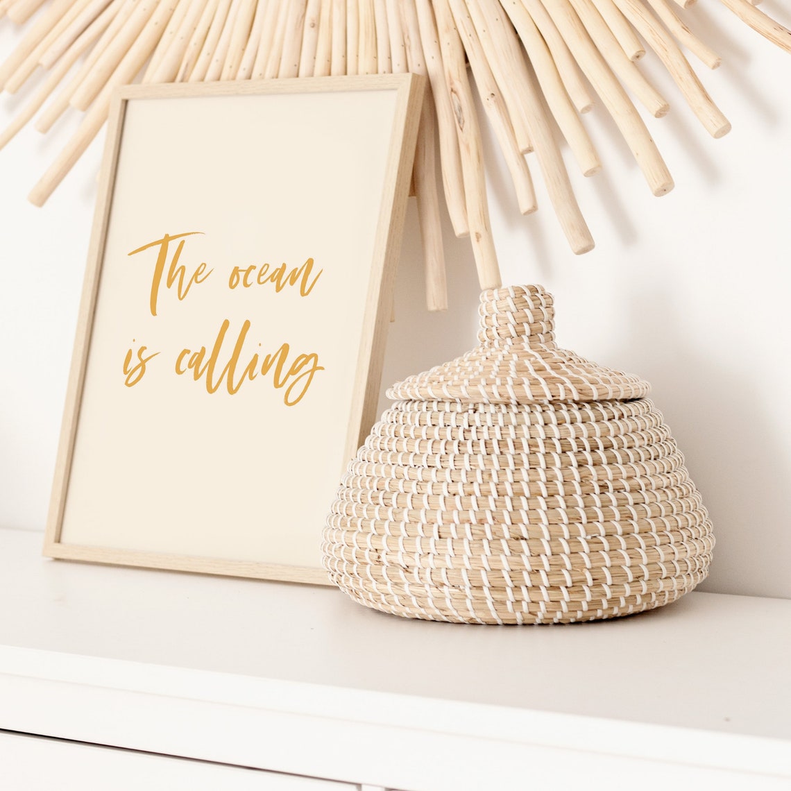 The Ocean Is Calling Gold Script Coastal Beach House Quote Poster - Image 3