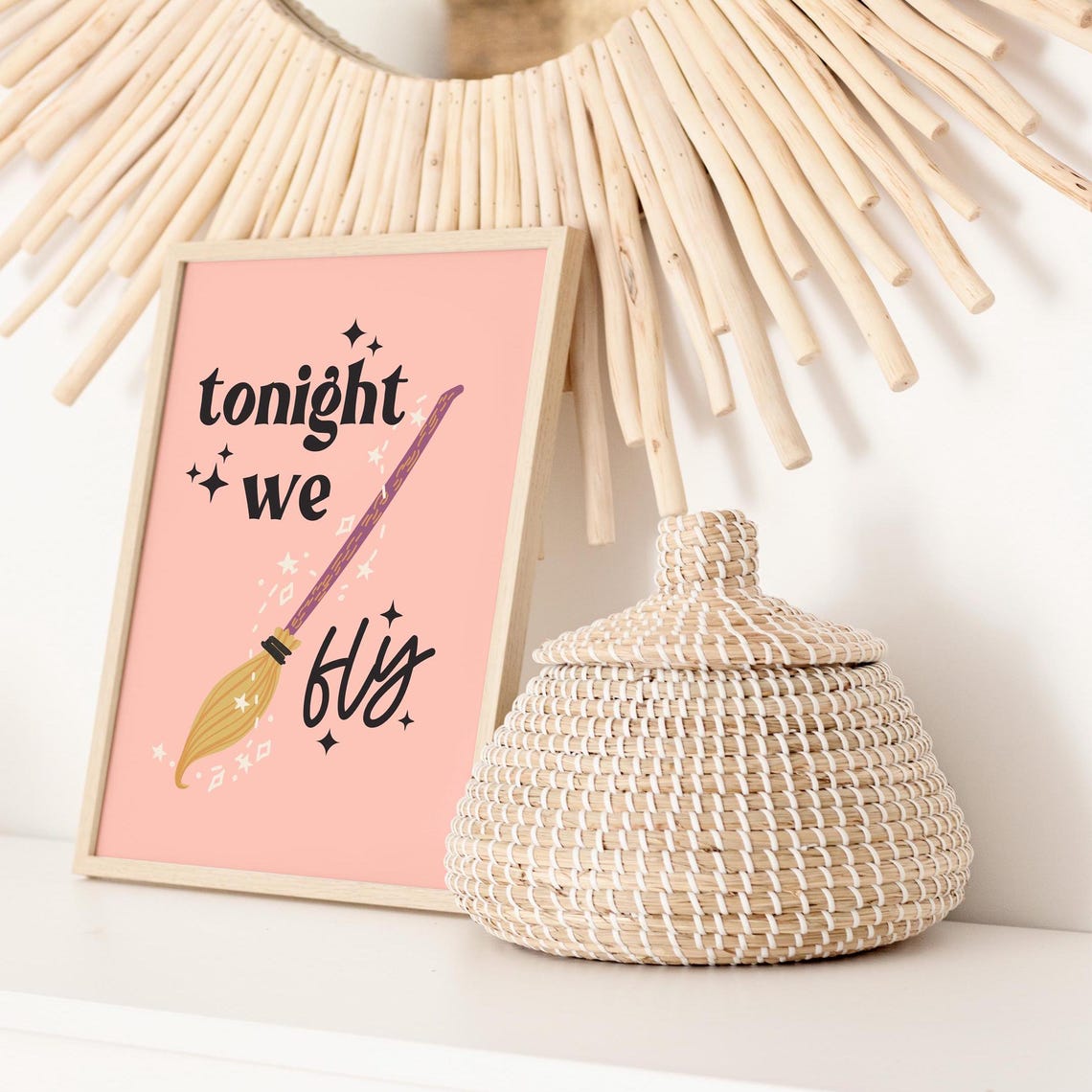 Tonight We Fly Witch Broom with Stars on Pink Halloween Poster - Image 3
