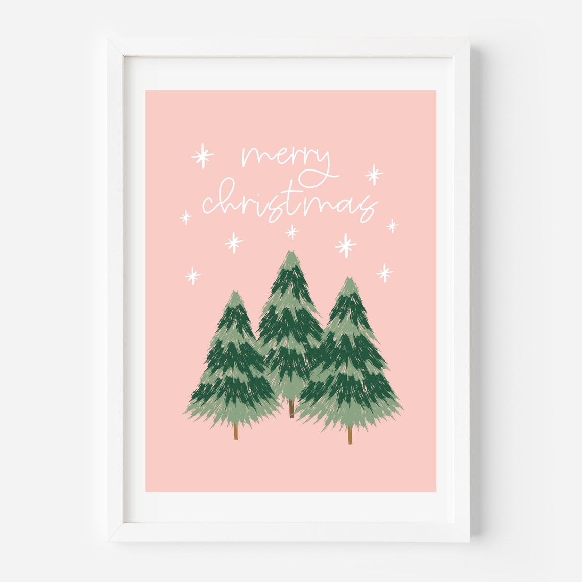Merry Christmas Pink Boho Trees Soft Pastel Holiday Art Print - Image 3