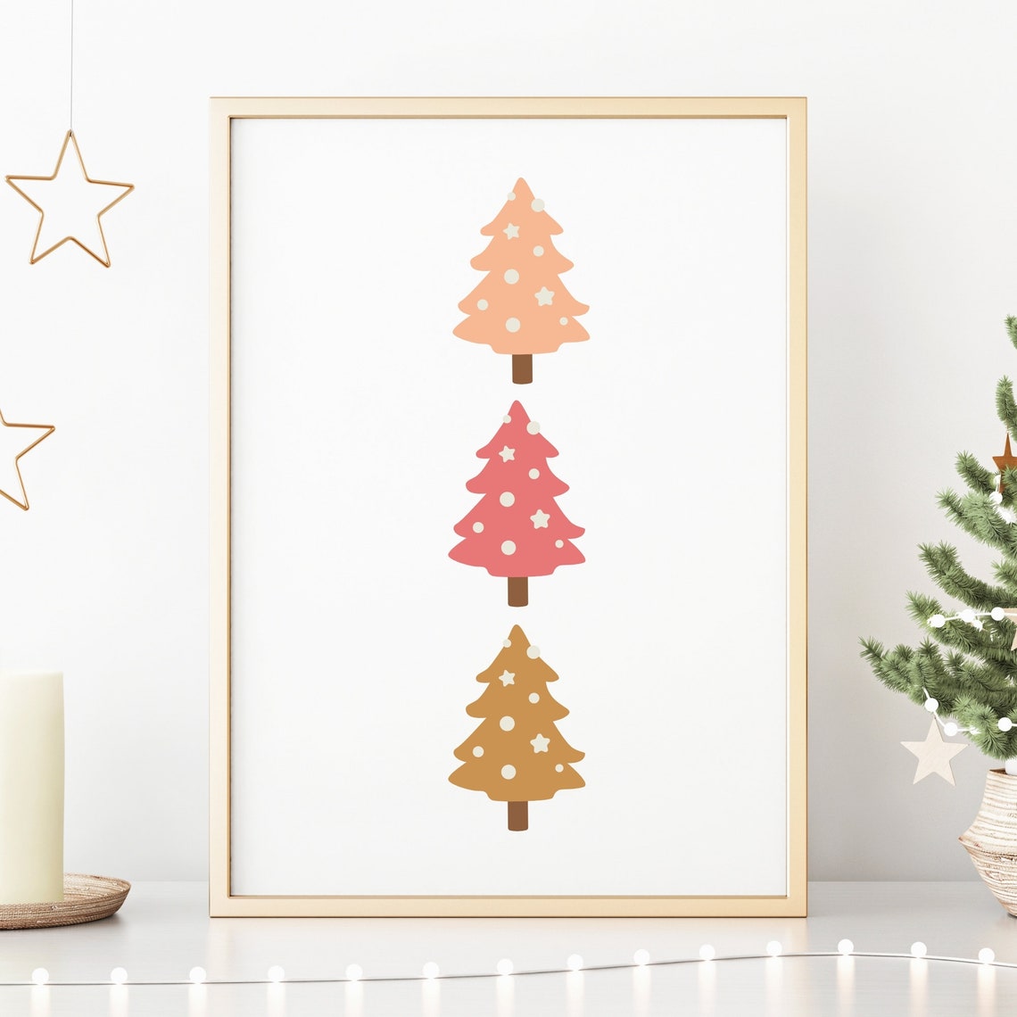 Boho Christmas Trees Pastel Pink Minimalist Holiday Art Poster - Image 2